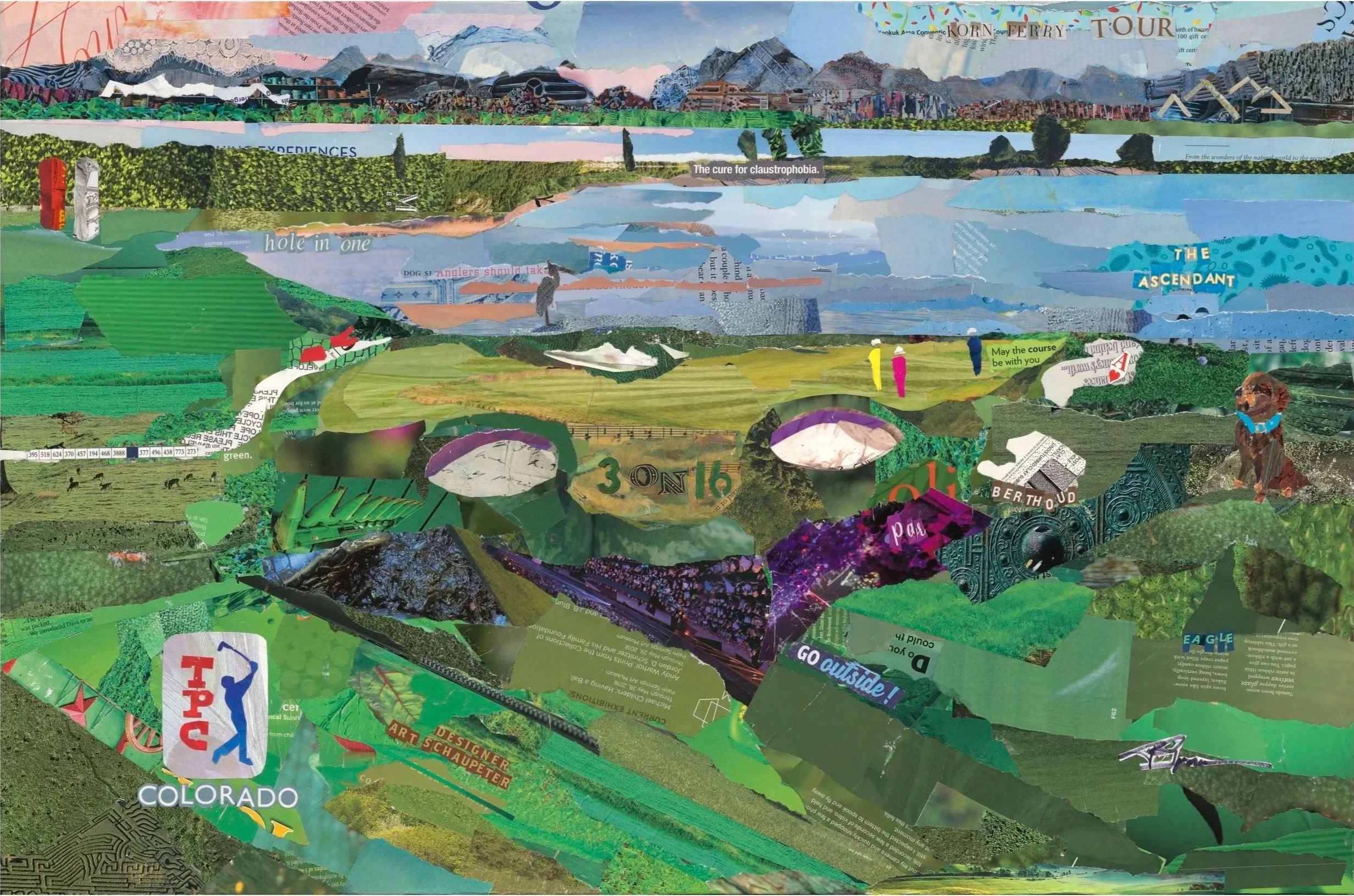 "3 on 16th", mixed media collage, 20 x 30 inches // on display at TPC Colorado in Berthoud, Colorado
