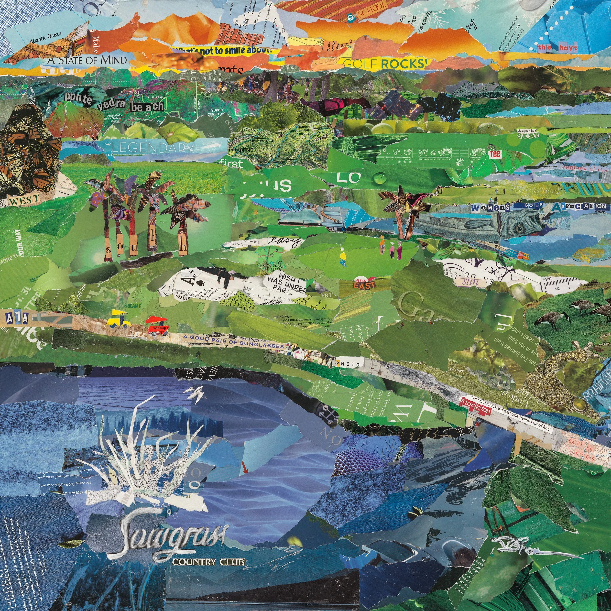 "Sawgrass CC 6 East", mixed media collage, 24 x 24 inches // on display at Sawgrass Country Club in Ponte Vedra Beach, Florida