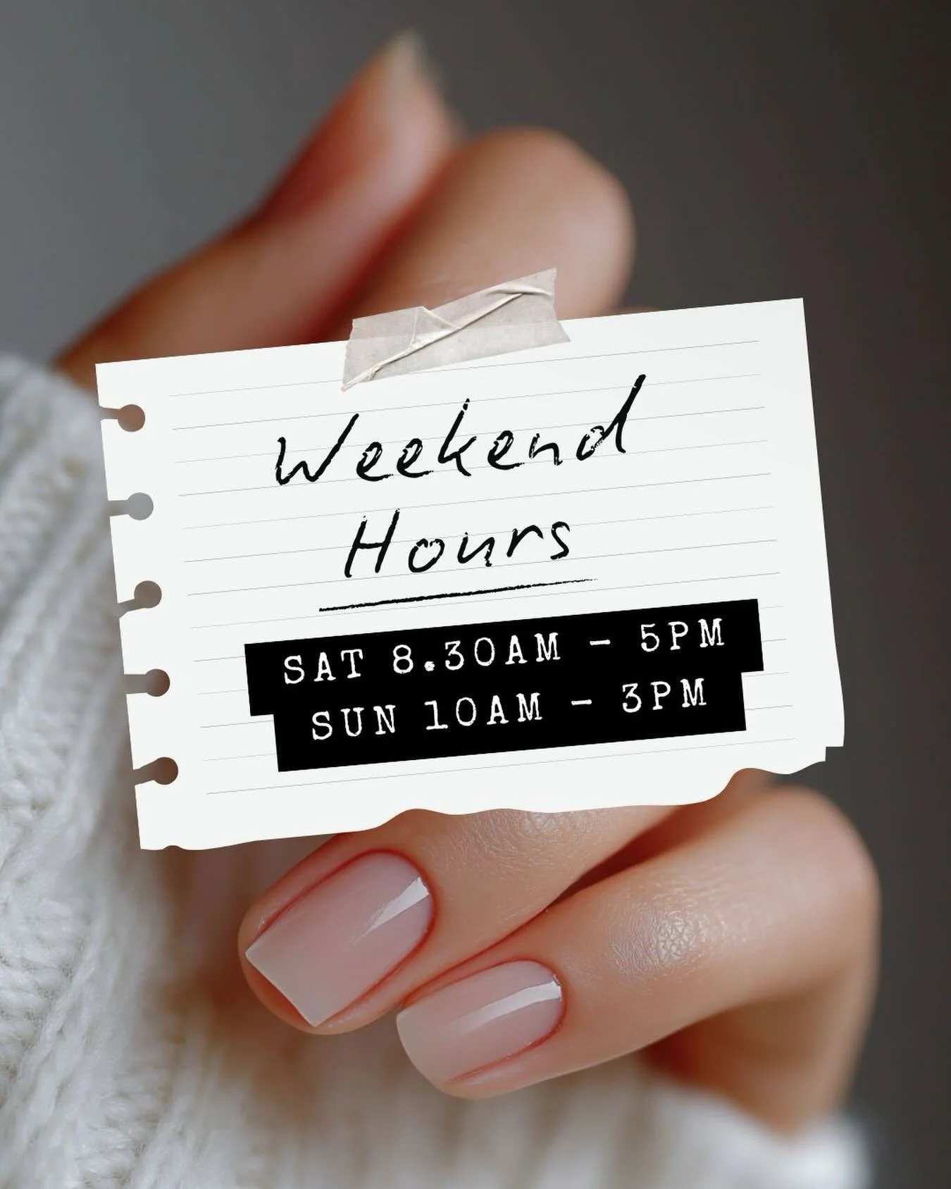New weekend hours! Book now via our website in bio