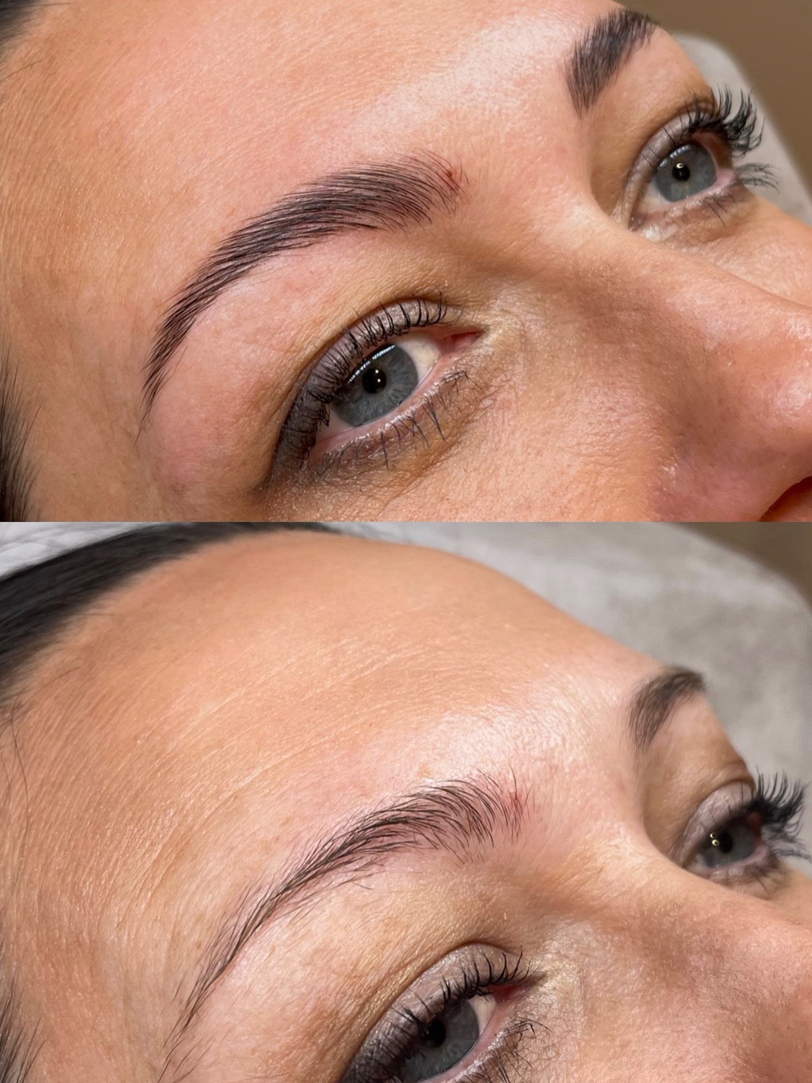 Brow lamination for fuller looking brows💫
&bull;
&bull;
&bull;
Problems resolved:
Over plucked brows made thicker
Downwards hairs redirected upwards and lifted 
Low maintenance for a no makeup look 

#browlamination #meltnailbar #bronte #browgoals