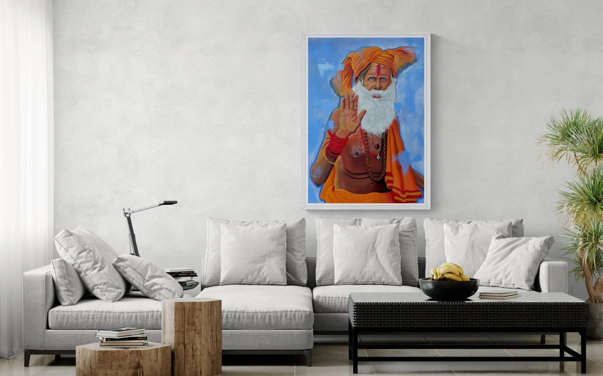 Modern living room with a sofa and a large plant.jpeg