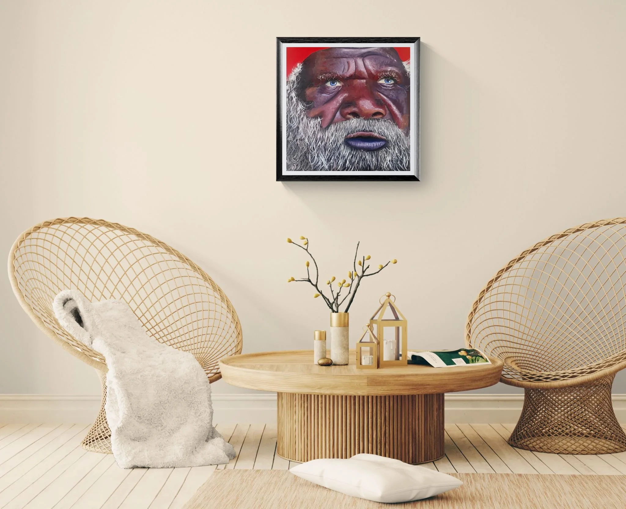 Boho-themed living room with rattan chairs.jpeg