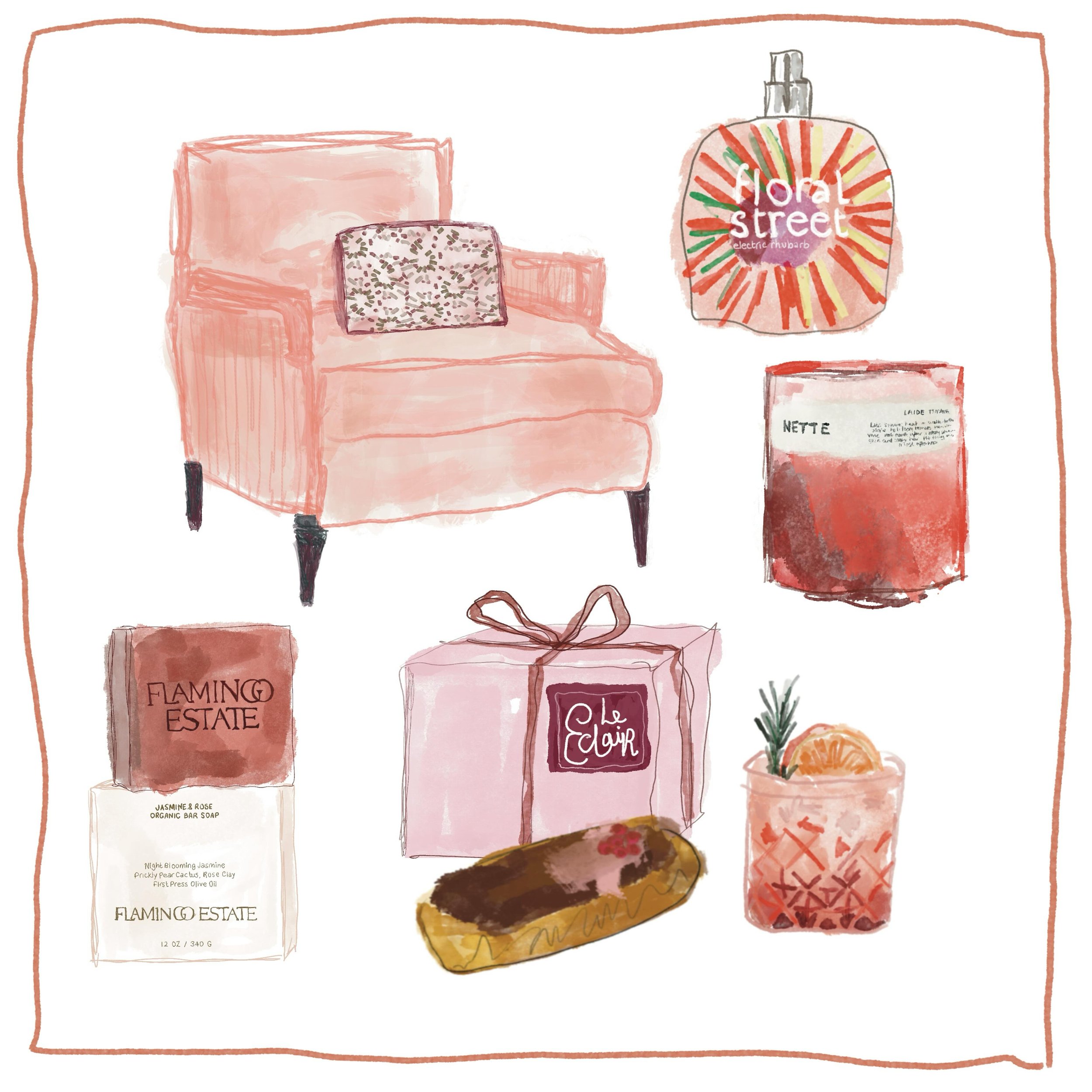 &ldquo;Todays show is bought to you by the colour pink&rdquo; &hellip; here is the pink eye candy I drew last week.
@nette.nyc 
@flamingo_estate 
@floralstreet_