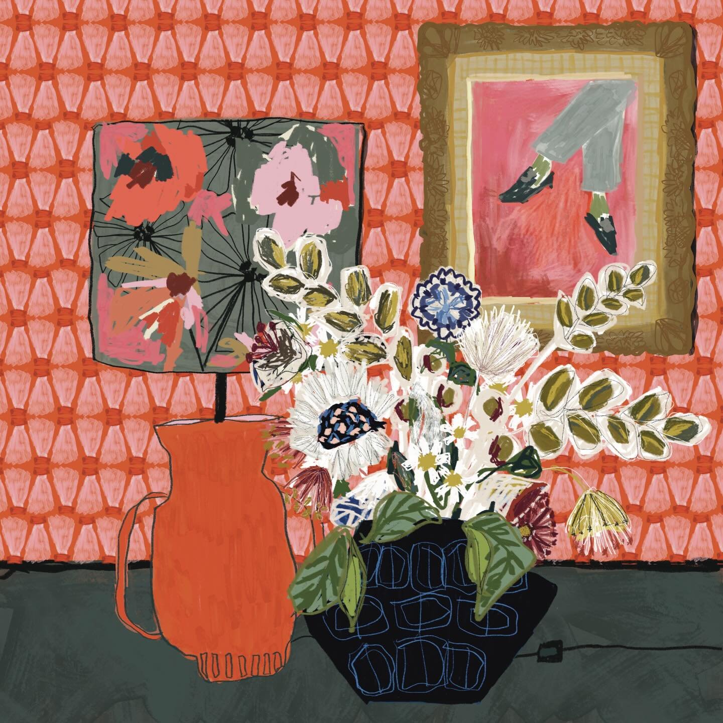 It started with Jessie Buckley&rsquo;s Oscar dress that turned into wallpaper, then I moved the flowers, added a lamp and a roughie of a painting I love &hellip; Happy Thursday folks!