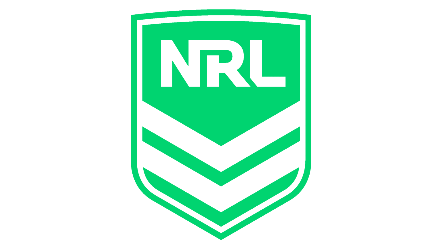 NRL logo featuring a green shield with black lettered abbreviation 'NRL' at the top and black chevron stripes below.