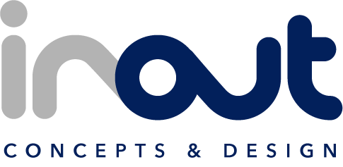 Logo for Inout Concepts & Design' with stylized text in gray and dark blue.