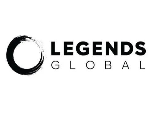 Legends Global logo, featuring a black brushstroke circle and the words 'LEGENDS GLOBAL' in black text.