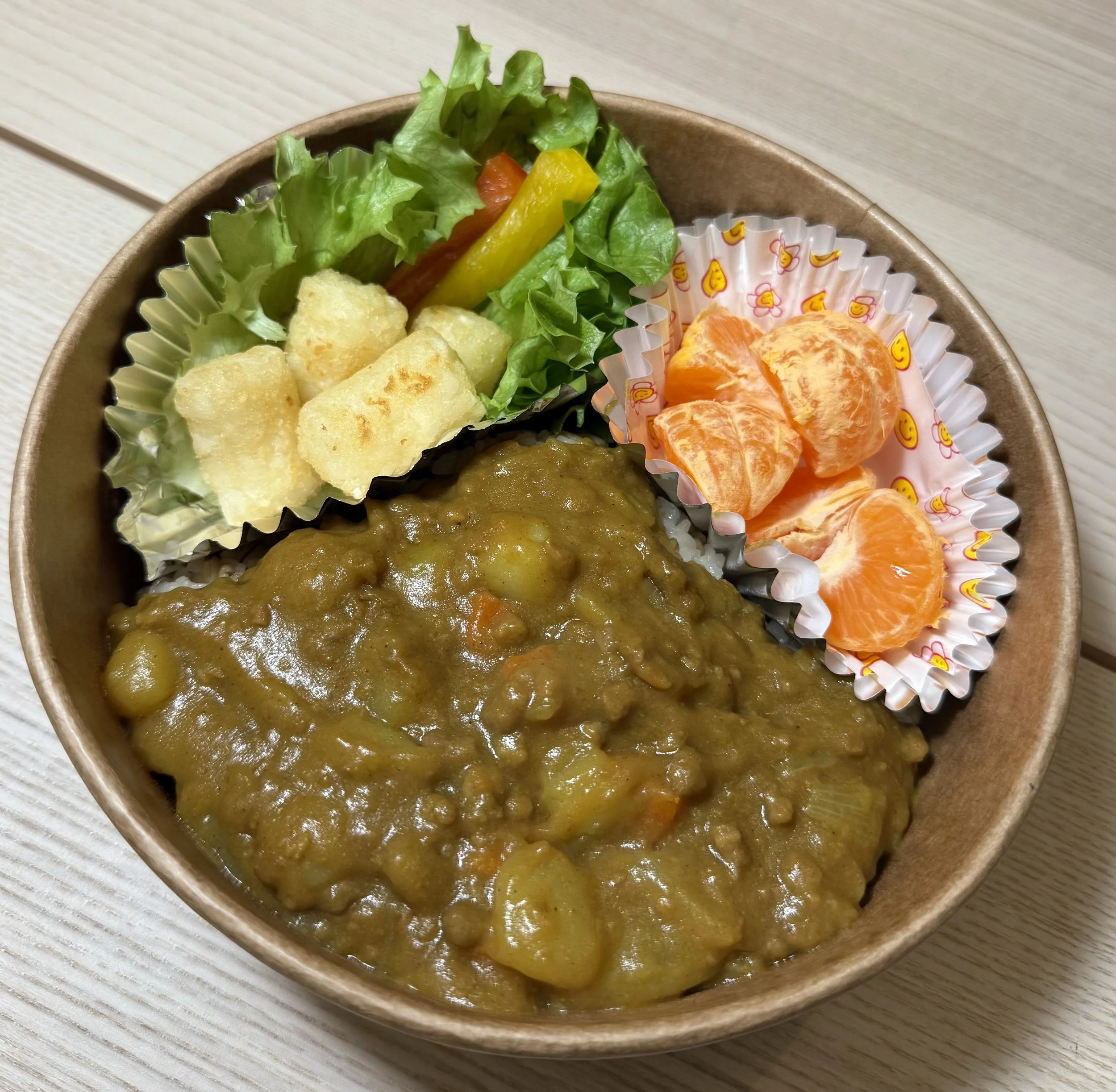 Fruit + Beef Curry with Rice + Crispy Potato Bites