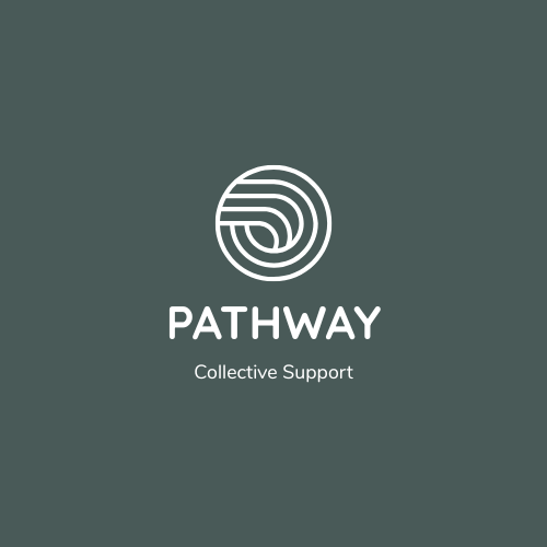Logo with circular design and the words 'PATHWAY' and 'Collective Support' on a dark background.