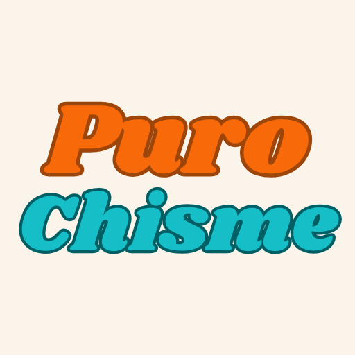 Text logo with the words "Puro Chisme" in orange and blue font on a cream background.