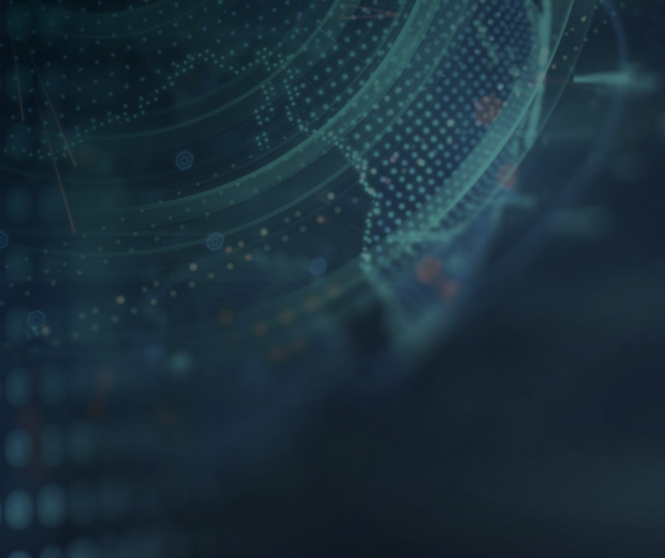 Digital abstract image with glowing dotted lines and circular patterns, resembling a high-tech futuristic interface