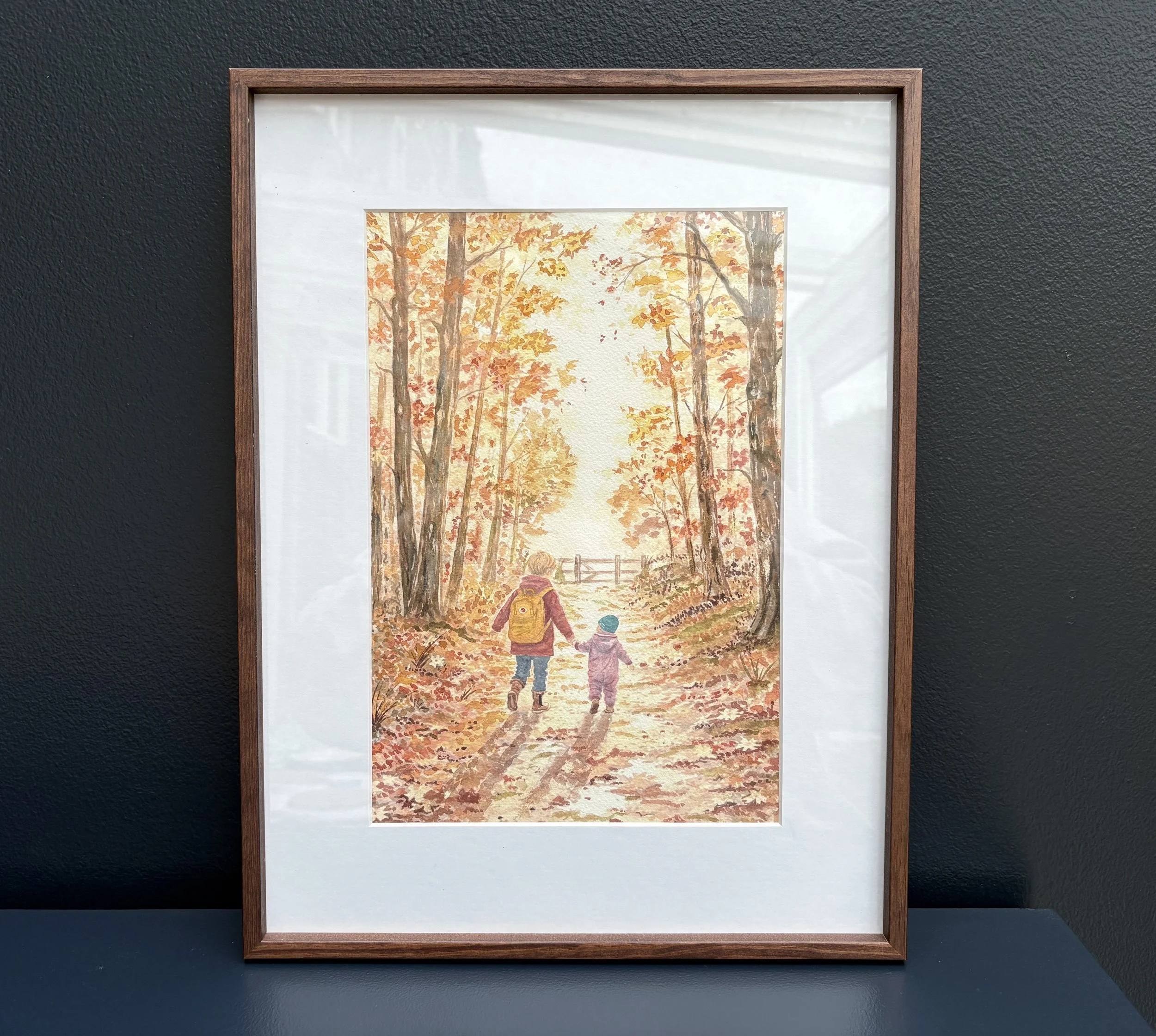 Kinderen in bos aquarel