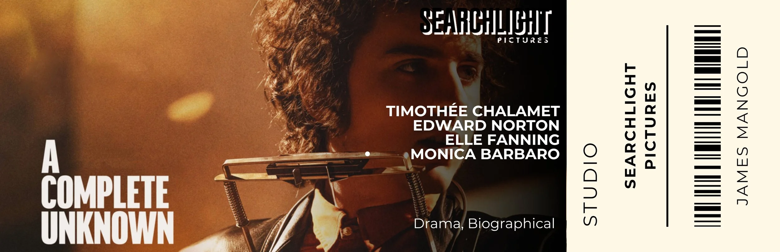 Promotional poster for the movie 'A Complete Unknown' featuring a young person with curly hair, holding a vintage camera, with text indicating cast members and genre.