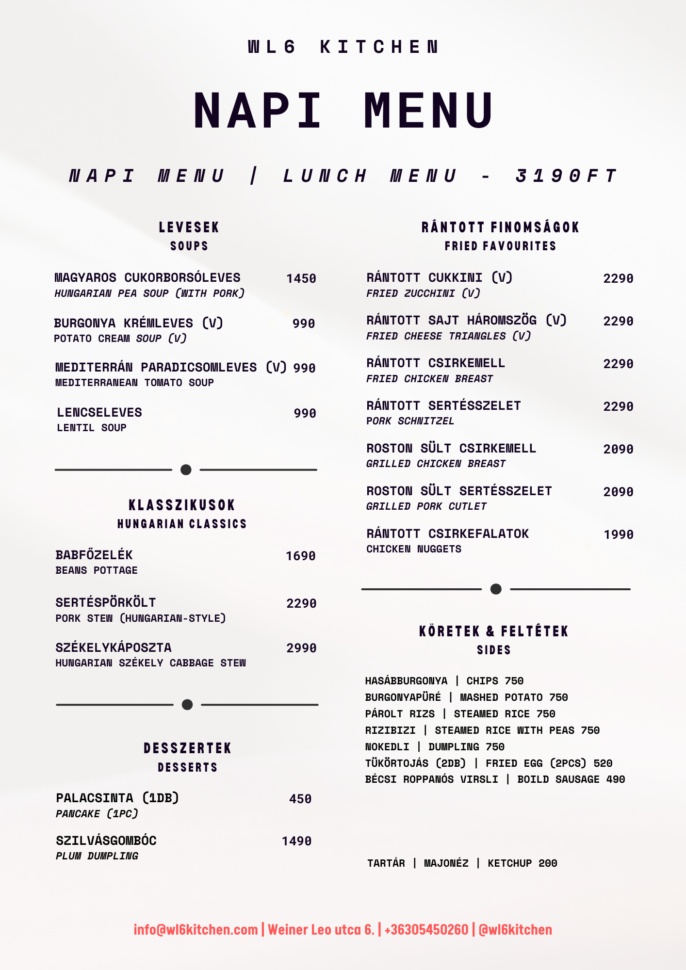 Wl6 Kitchen Menu