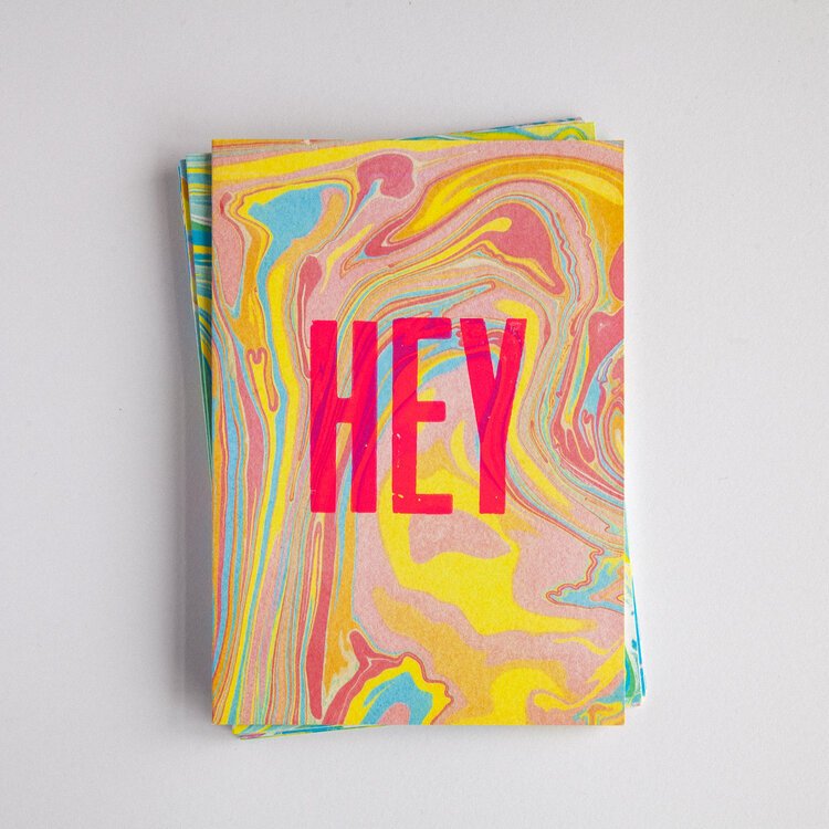 Marbled  HEY - letterpress card