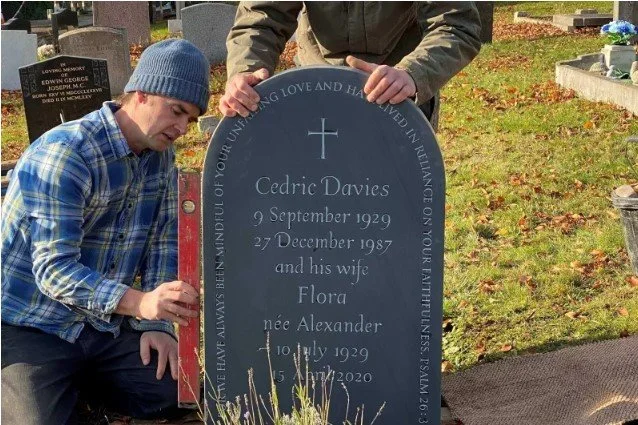Installing or "fixing" a headstone, from the Fergus Wessel Studio