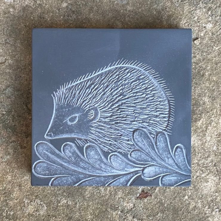 Hedgehog on Welsh slate by Louise Tiplady