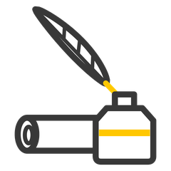 Quill in an inkwell with a scroll