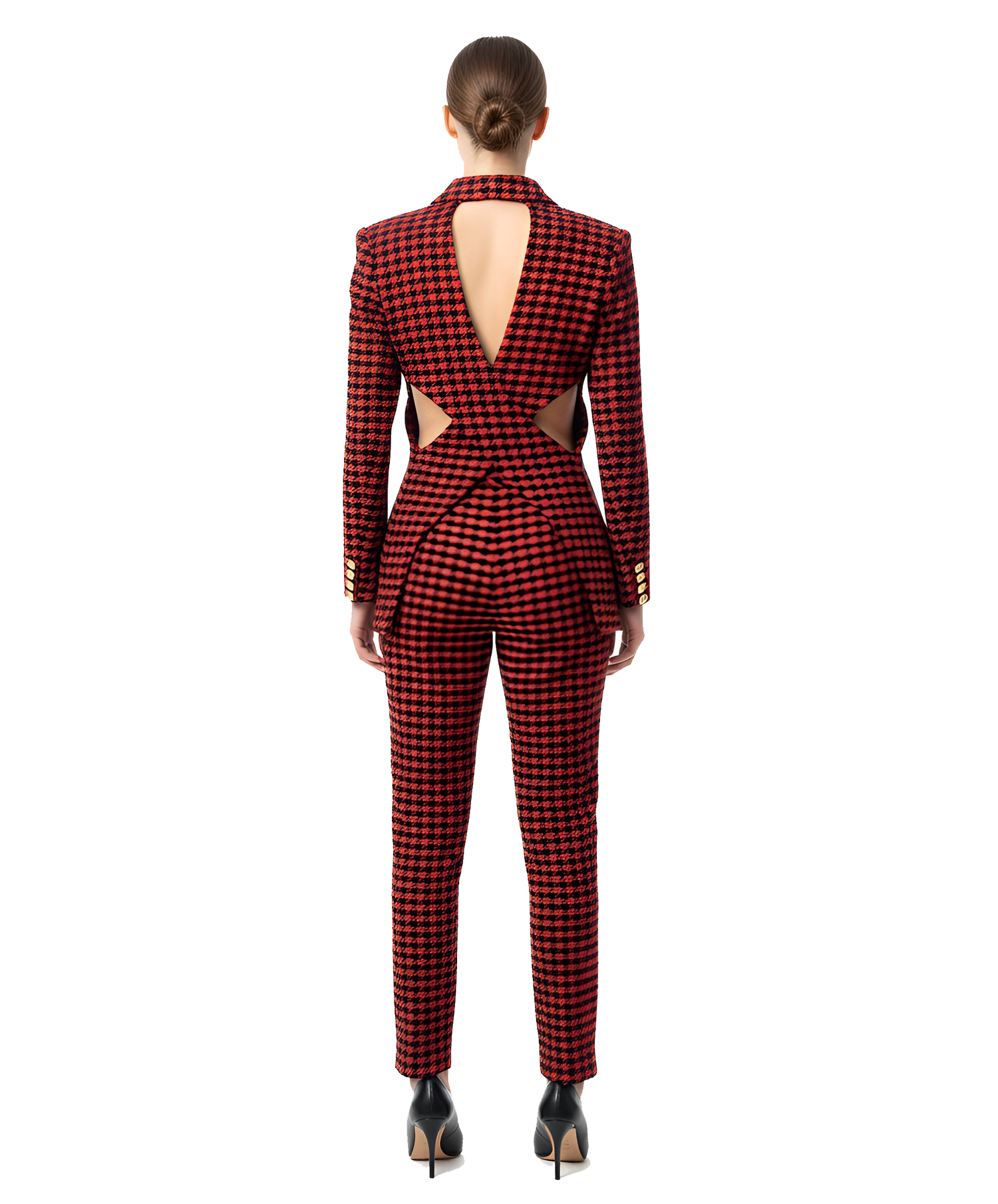 Cross Back Blazer — Scarlet Houndstooth — D E N Z E L P A R R I S