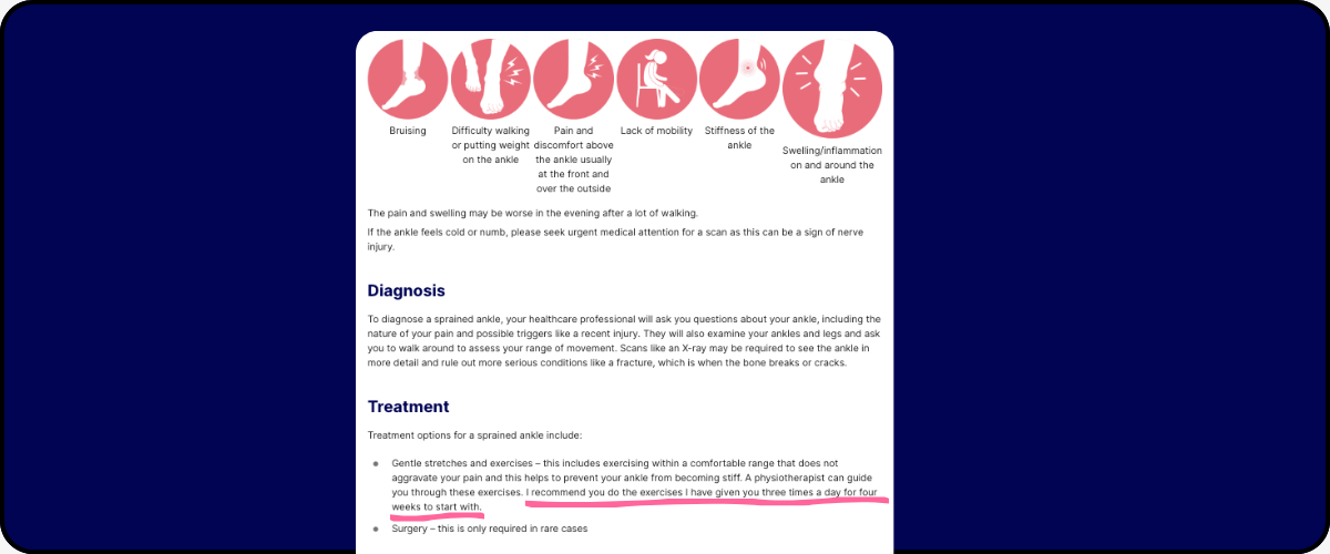 Sprained Ankle personalised handout