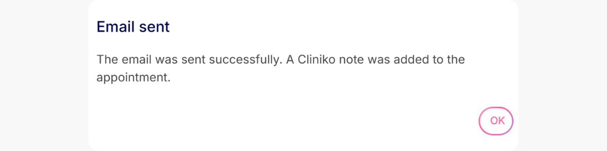 Cliniko email sent graphic