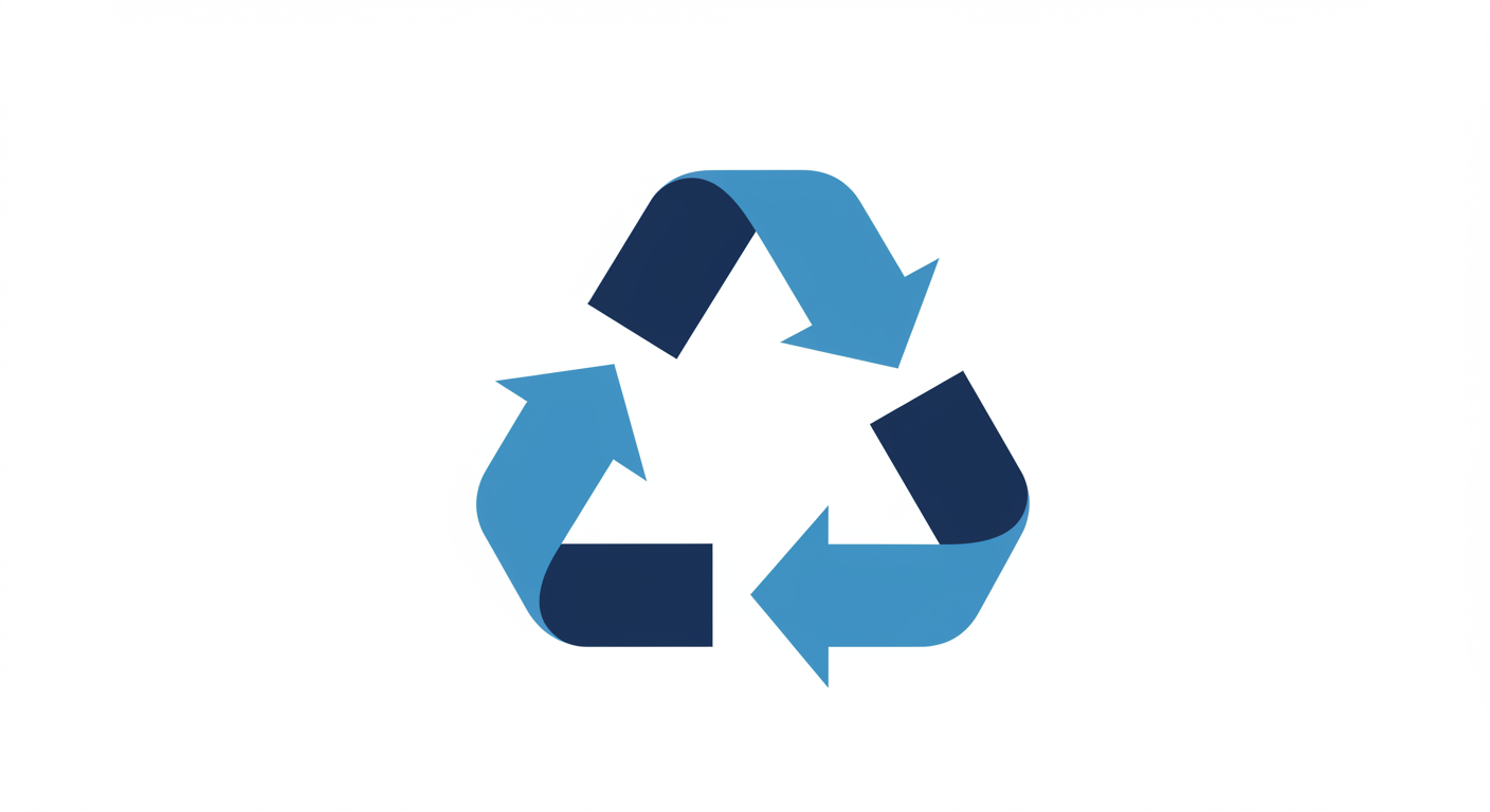 A blue and dark blue recycling symbol with three arrows forming a triangle.