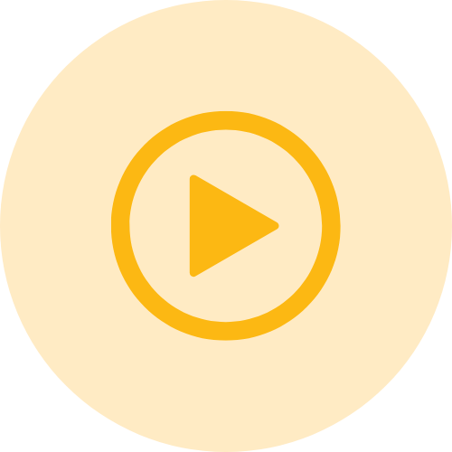 A yellow play button icon inside a circular beige background.
