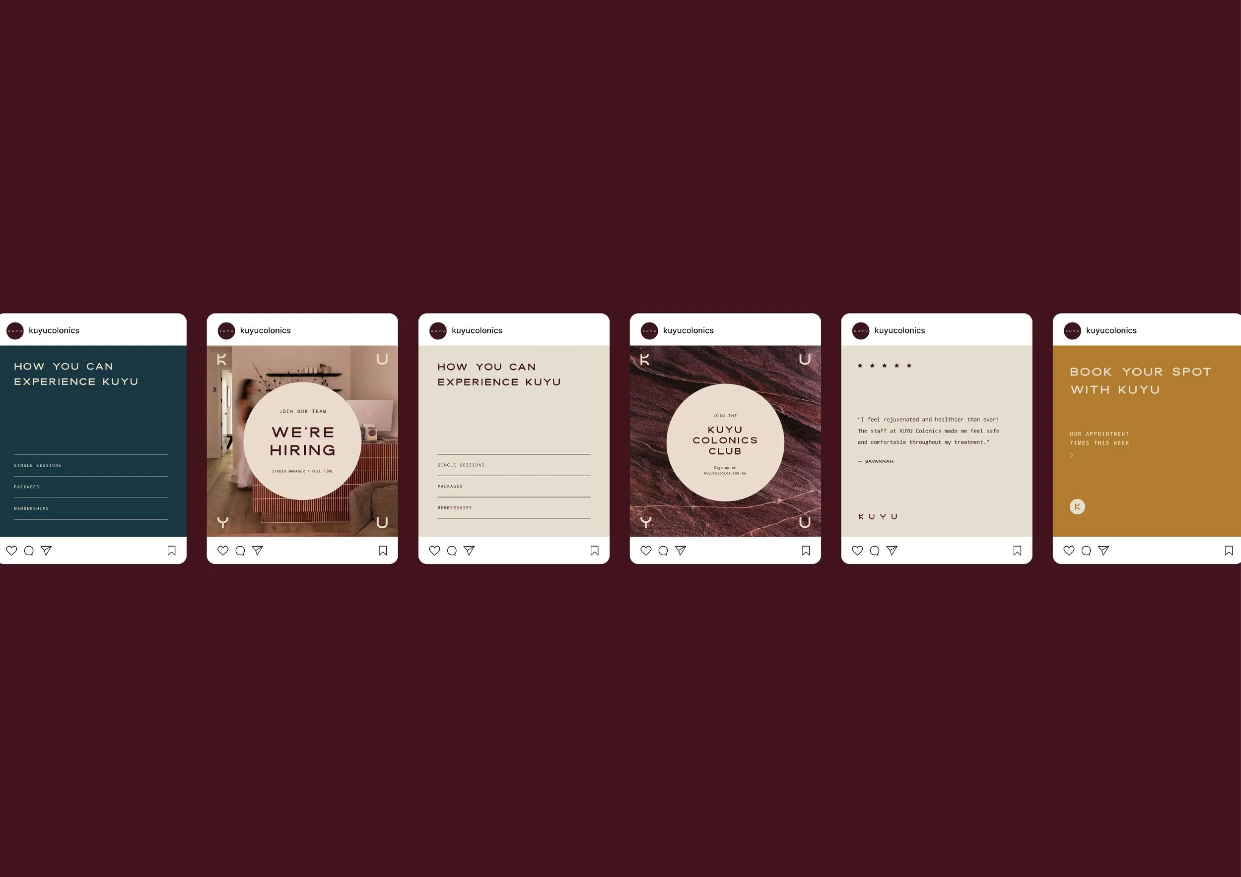 Social media Instagram designs and templates for Kuyu Colonics by graphic designer Robyn Colton