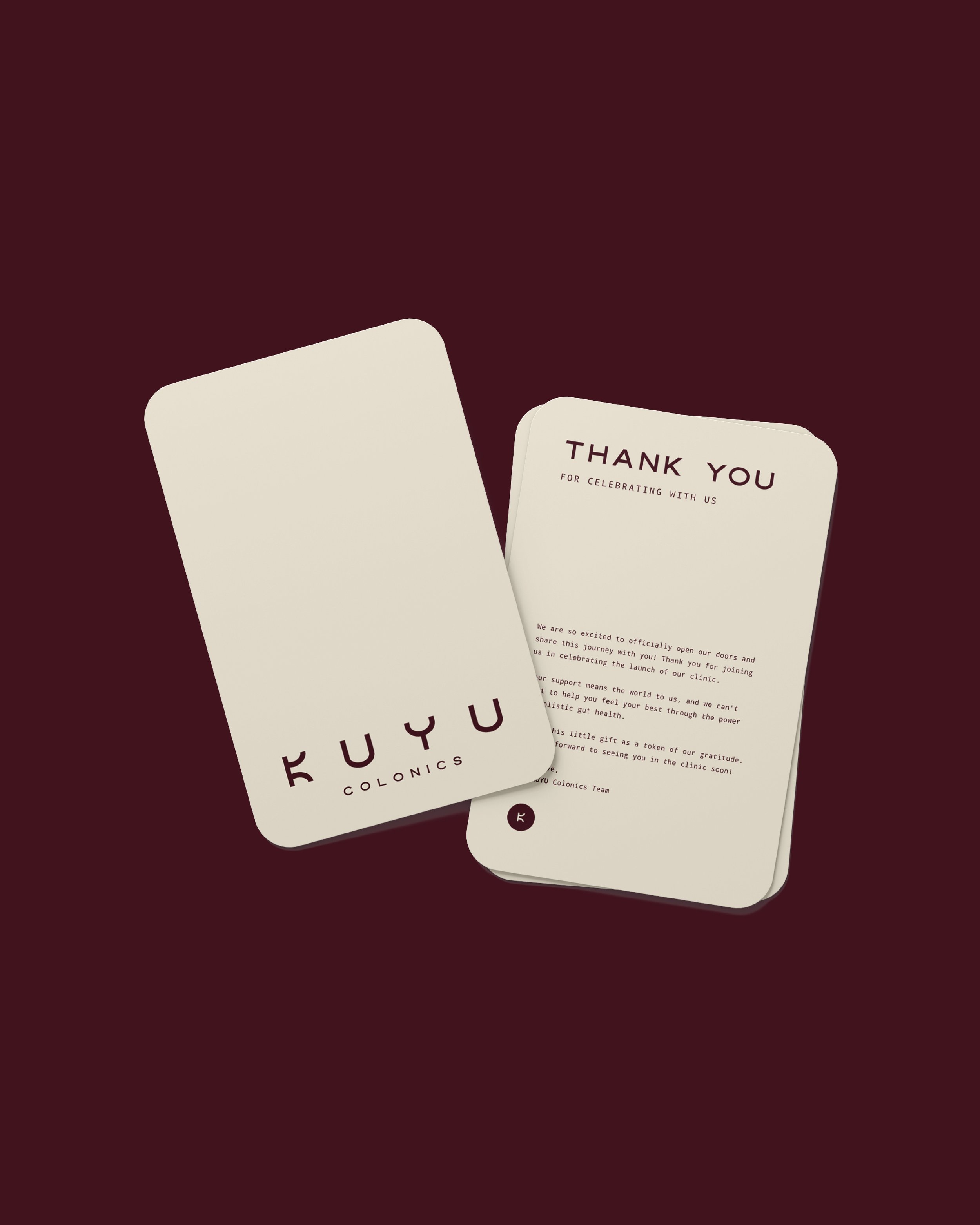 Thank you Cards graphic design for Kuyu Colonics by Melbourne based graphic designer Robyn Colton