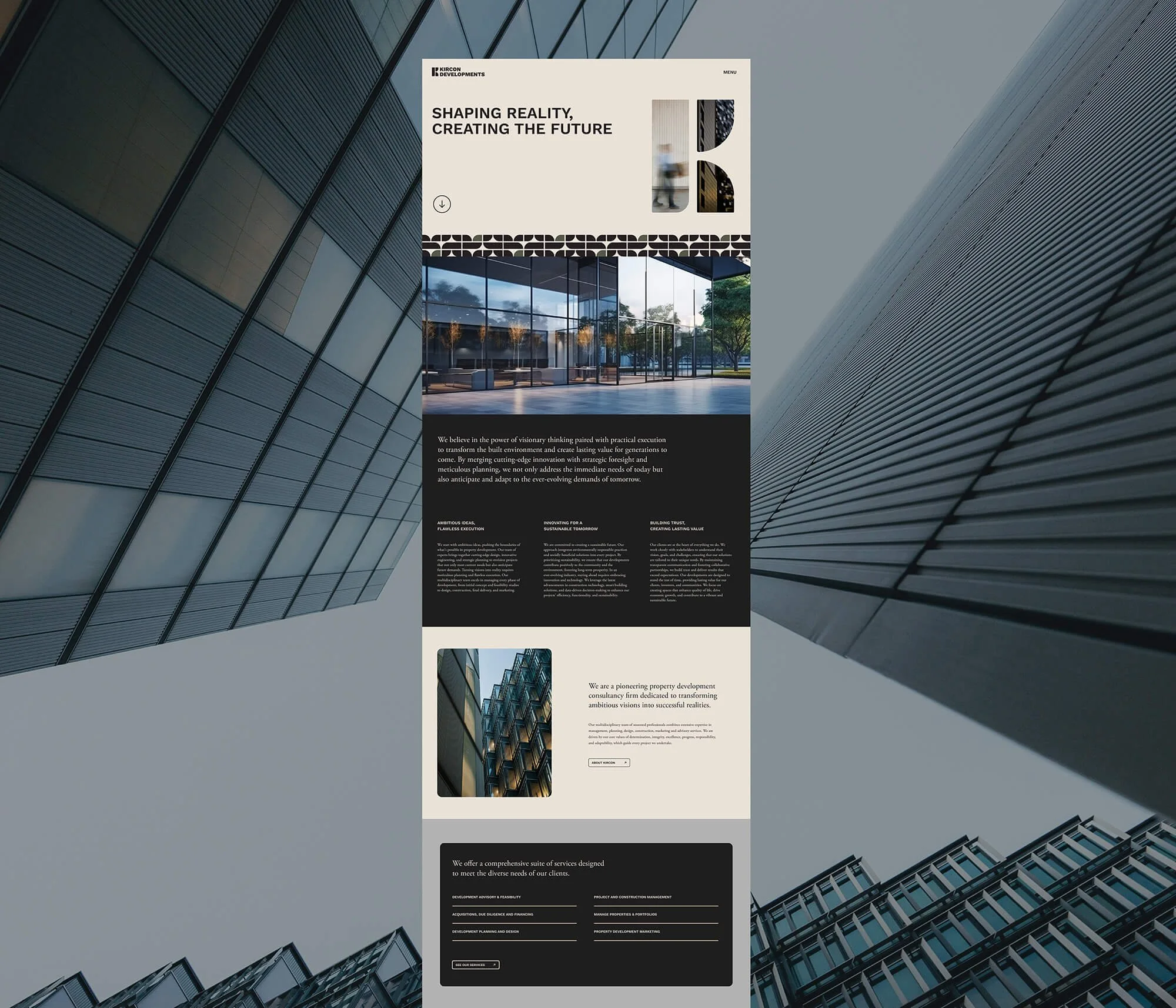 Website design and development project for Kircon Developments by Melbourne based graphic designer Robyn Colton