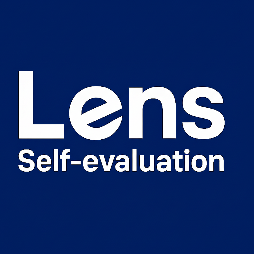 Blue background with white text that reads 'Lens Self-evaluation'.
