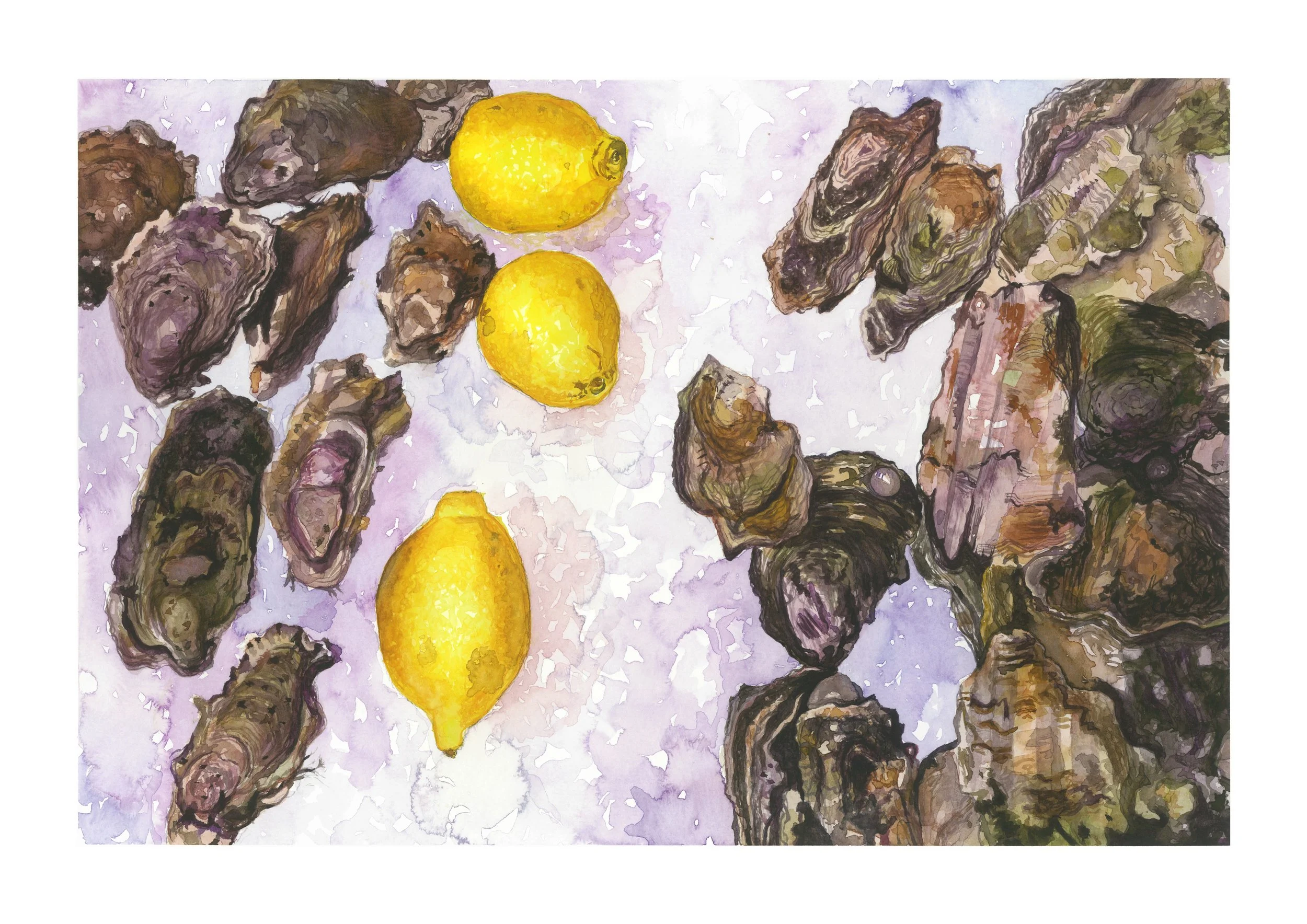 𝘛𝘩𝘳𝘦𝘦 𝘓𝘦𝘮𝘰𝘯𝘴, 2025, watercolour on cold pressed 300 gsm paper, 29.7 x 42 cm.