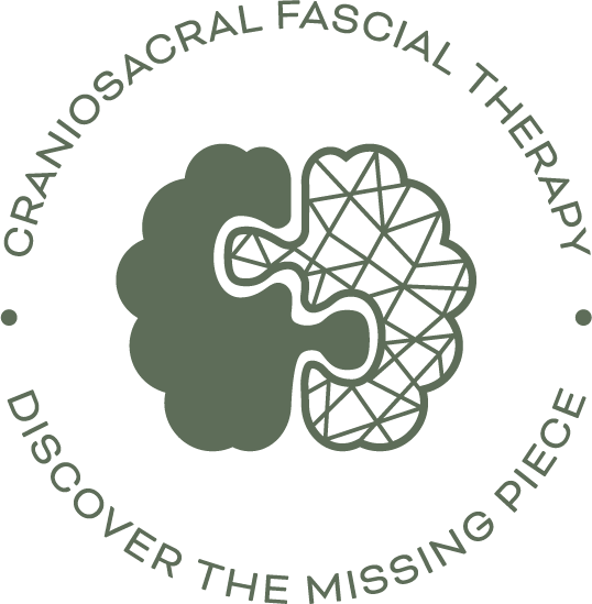 Logo for Craniosacral Fascial Therapy with a stylized brain illustration and text surrounding it.