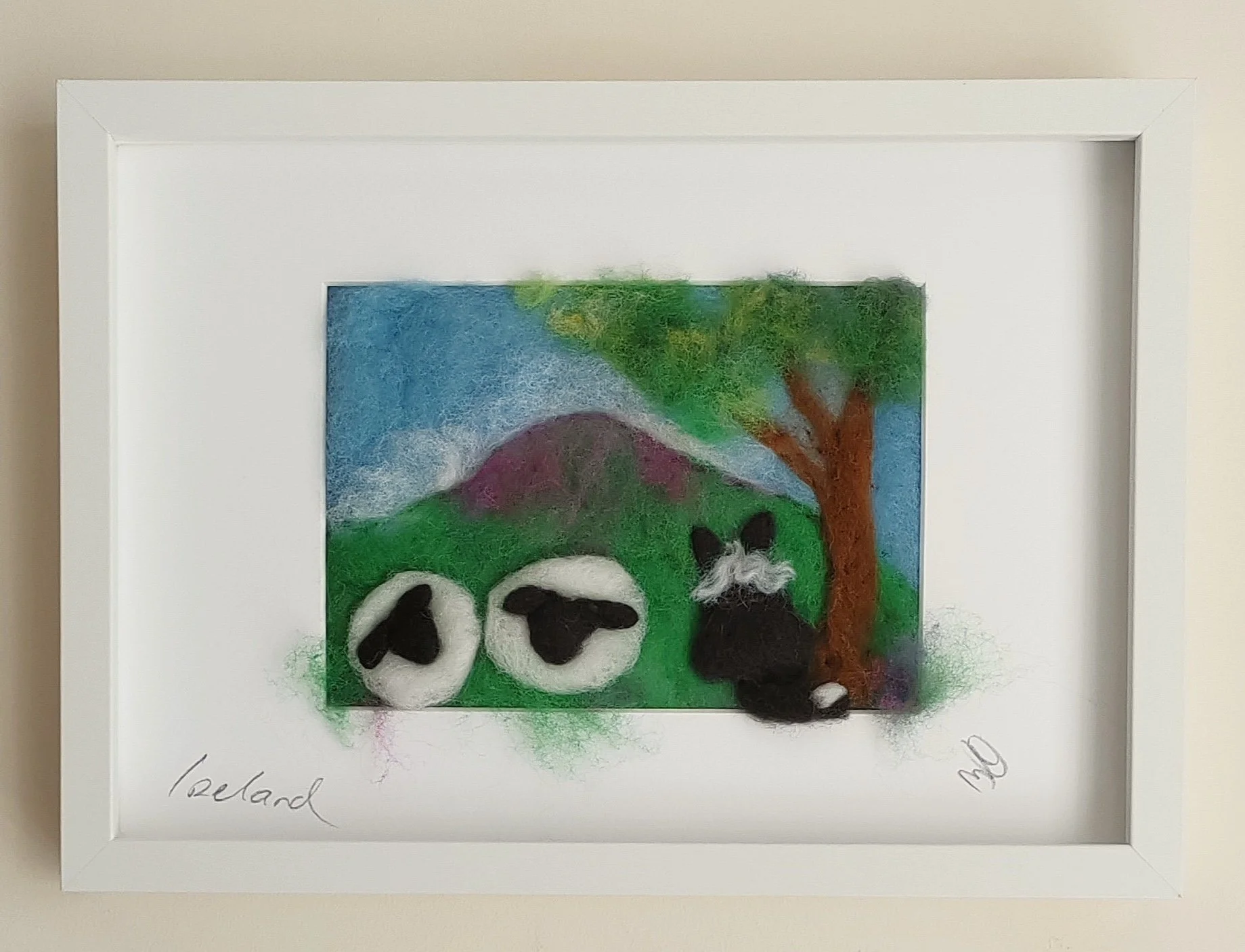 Sheep and Sheepdog in an Irish Meadow – Felted Picture