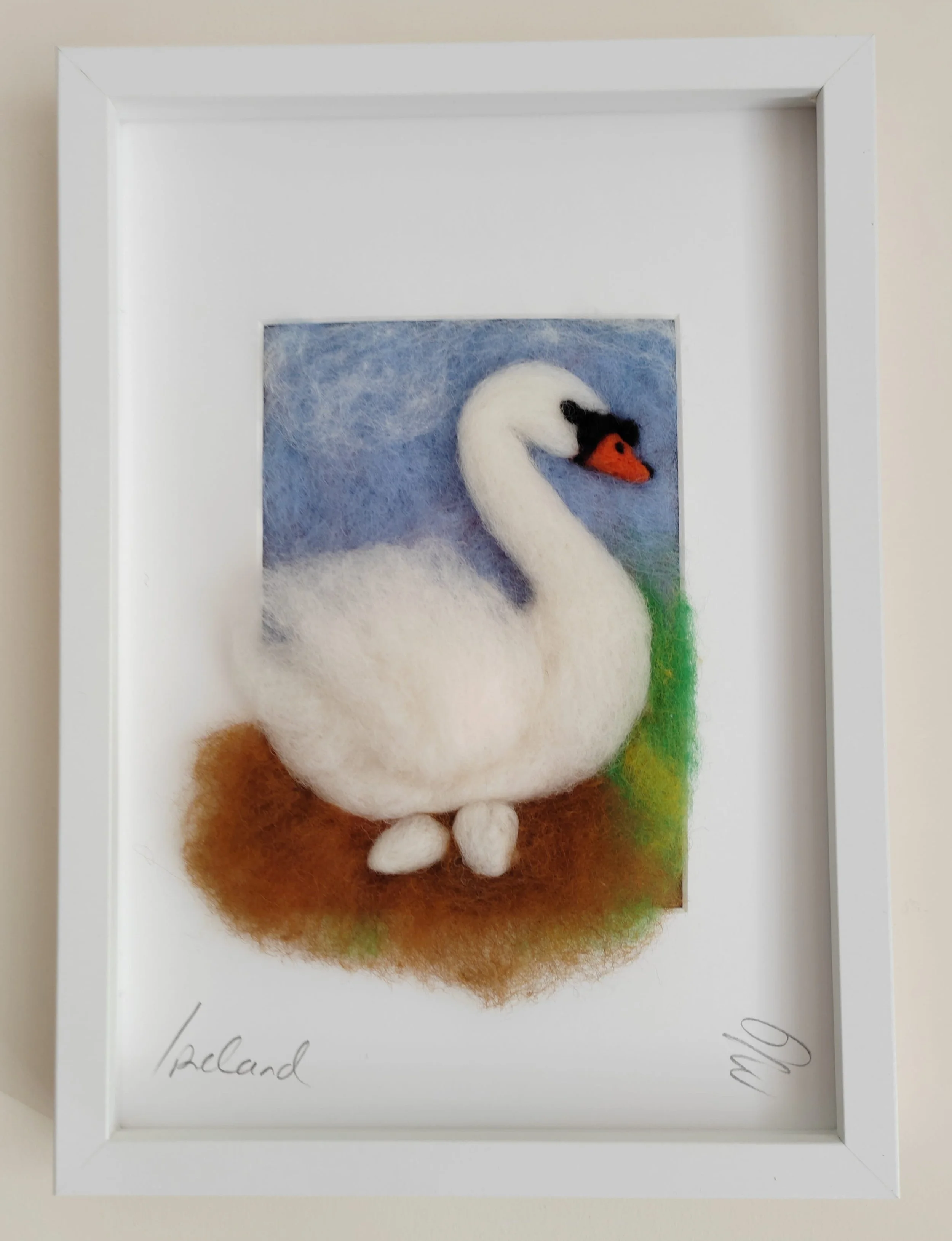 Swan Guarding Its Nest and Eggs – Felted Picture