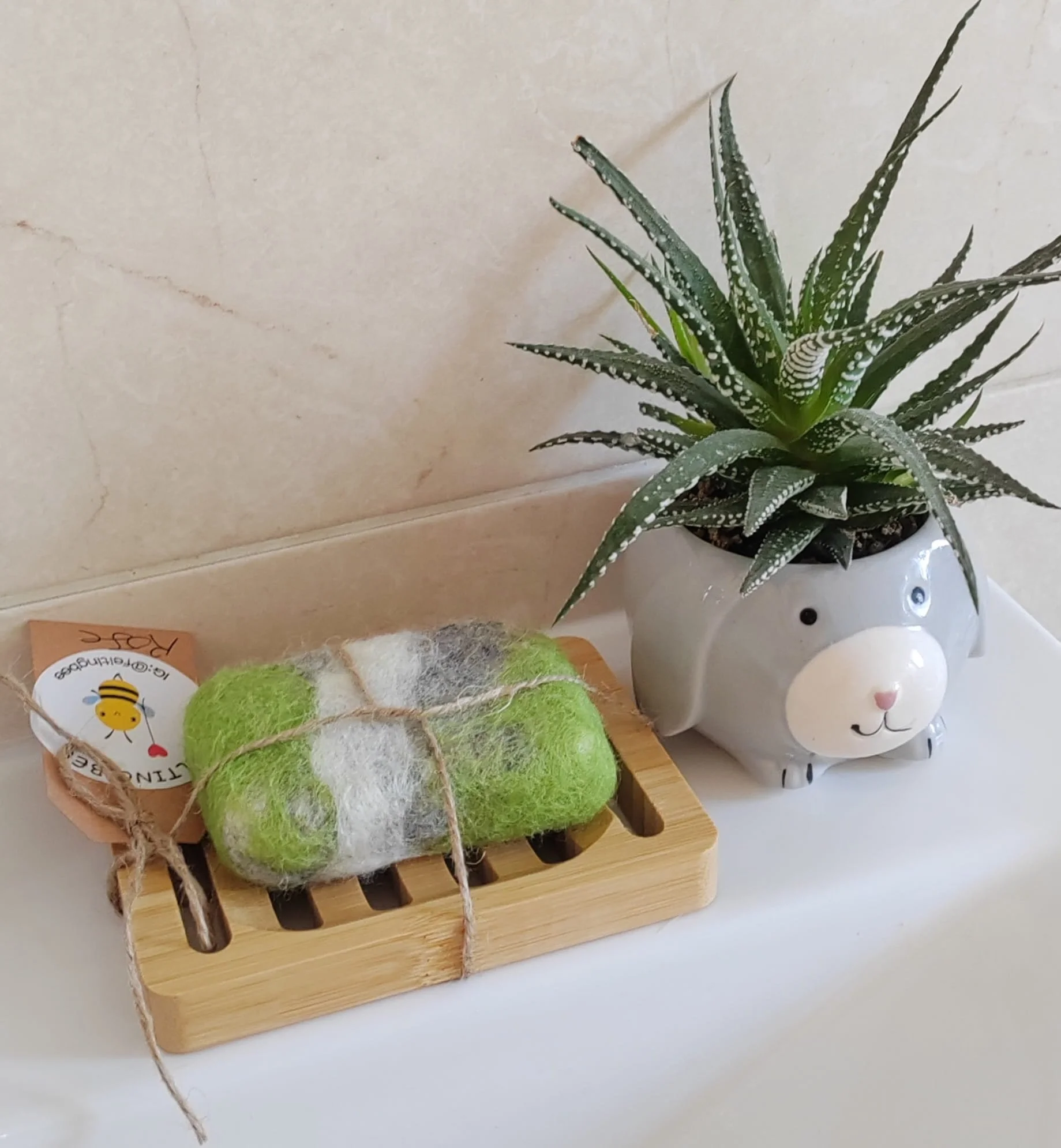 Rock Felted Soap Bar with Bamboo Rack