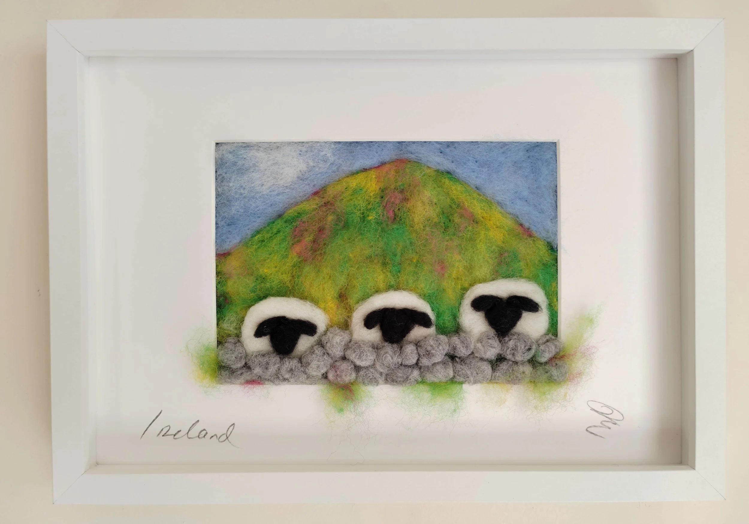 Sheep Looking Over a Country Stone Wall – Felted Picture