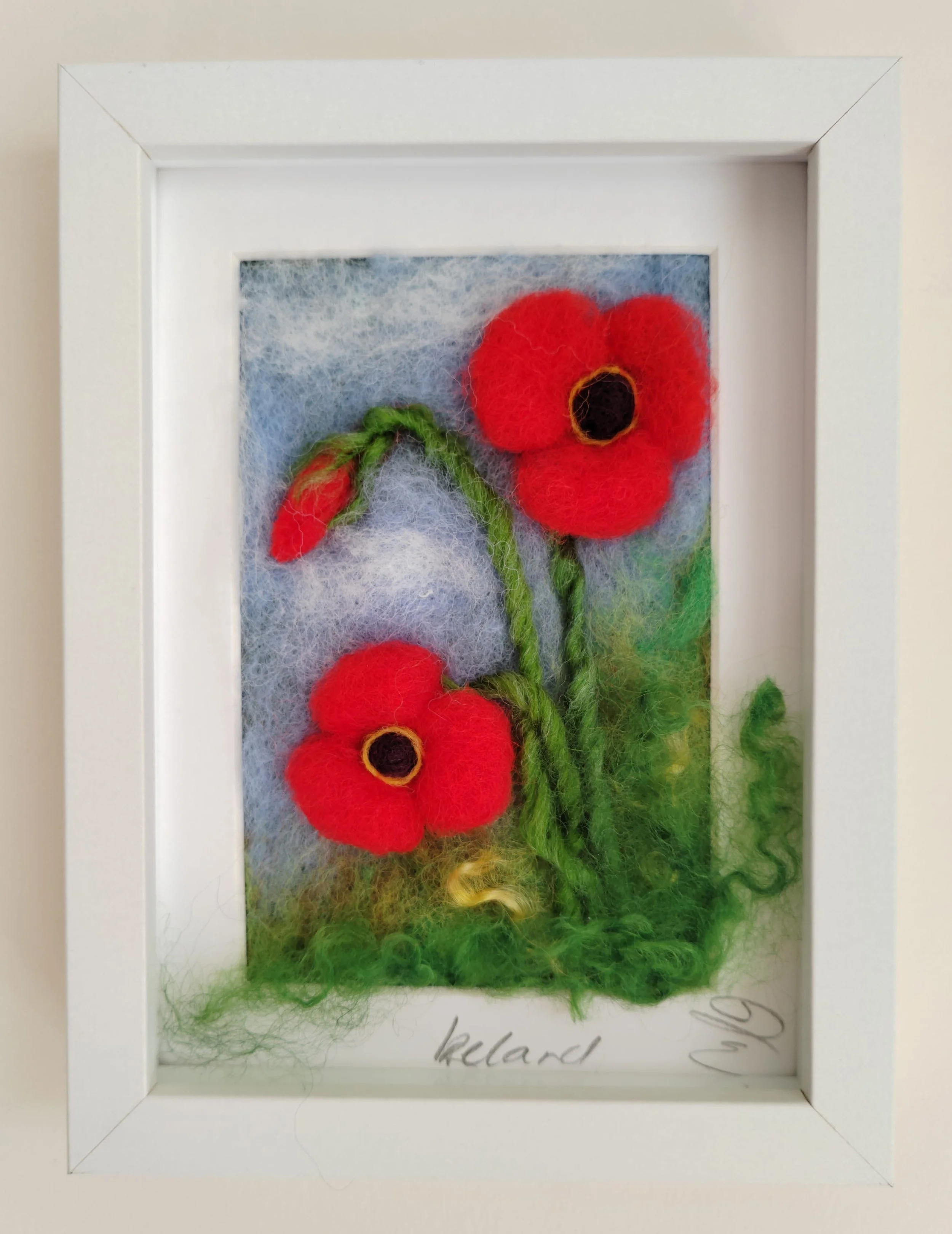 Red Poppies in Irish meadow - Felted Picture