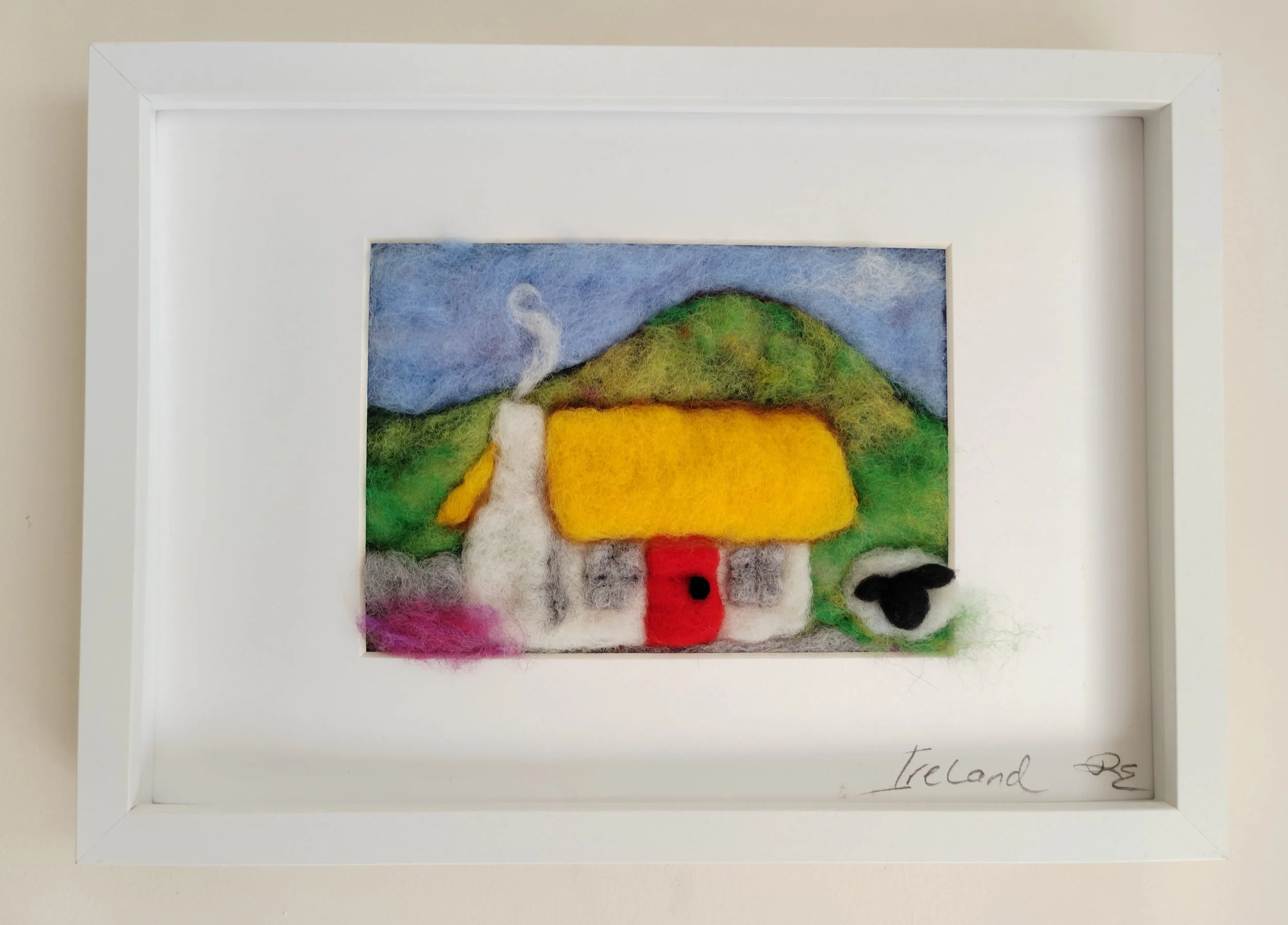 Irish Thatched Cottage with Nearby Lamb - Felted Picture