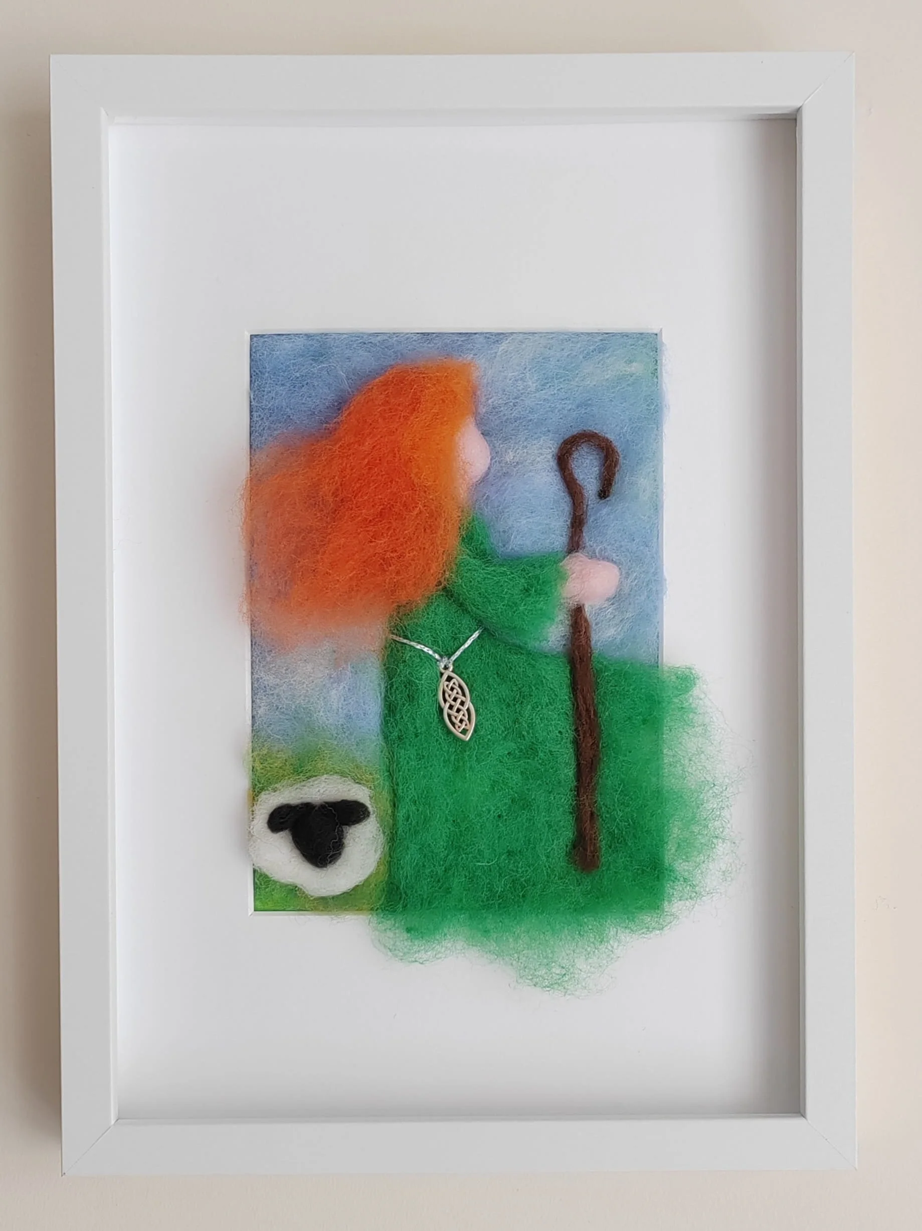Irish Róisín Herding Sheep by Day - Felted Picture