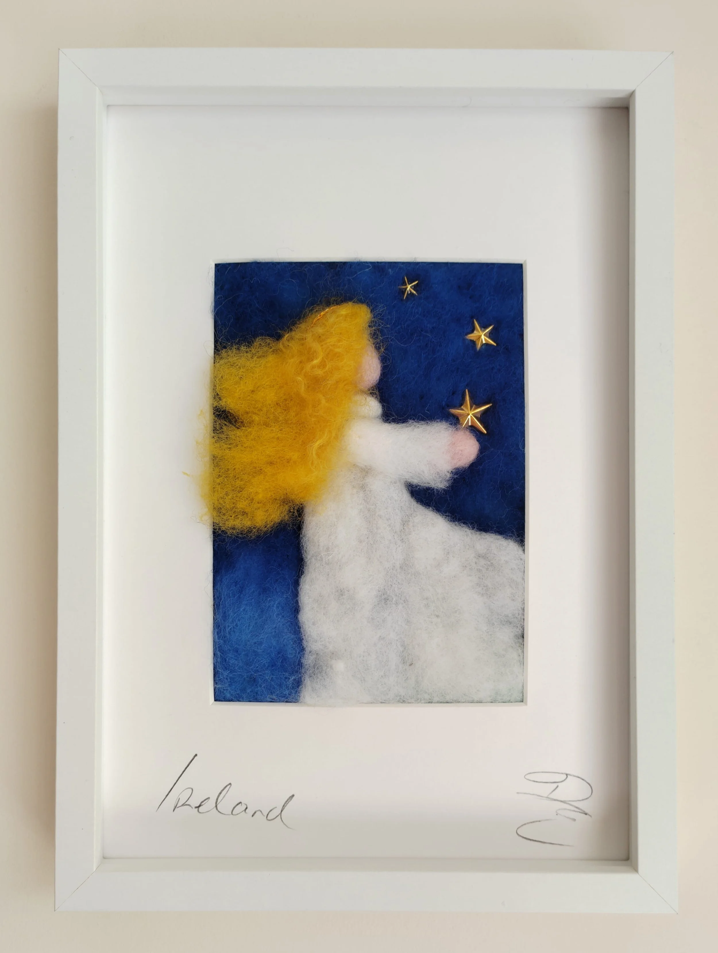 Night-Time Fairy under a Starry Sky - Felted Picture