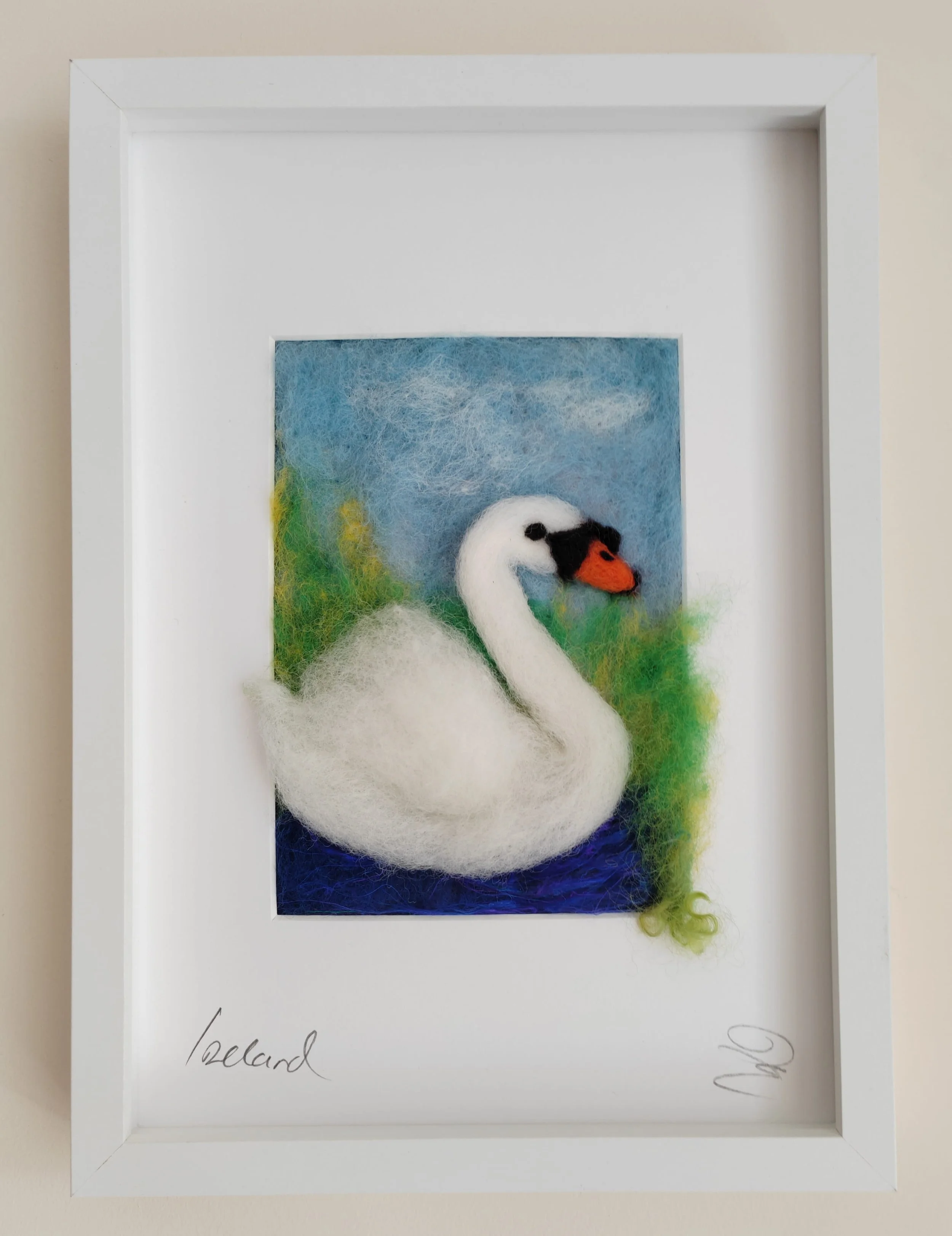 Swan Gliding Across an Irish Lake – Felted Picture