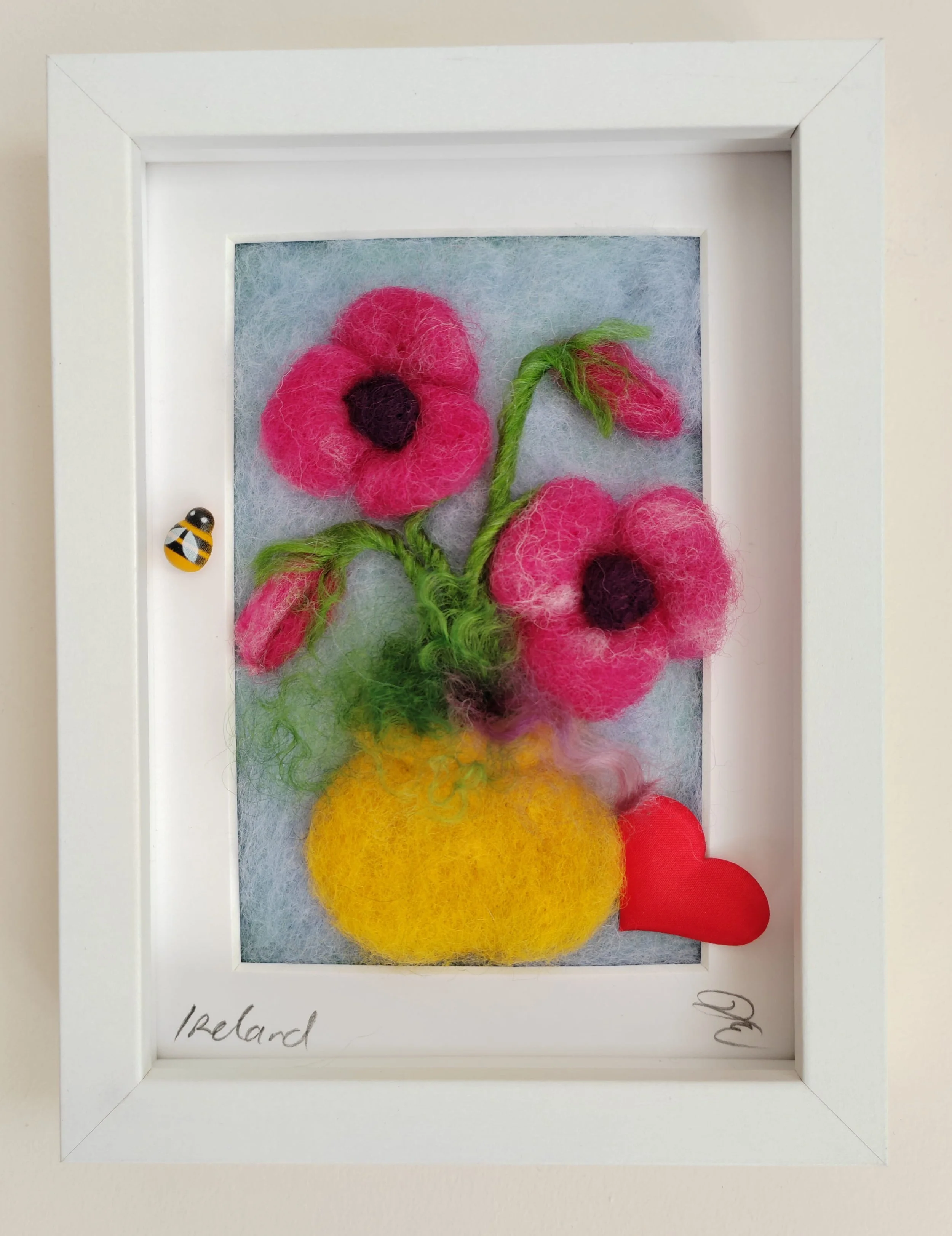 Pink poppies in a Yellow Vase - Felted Picture