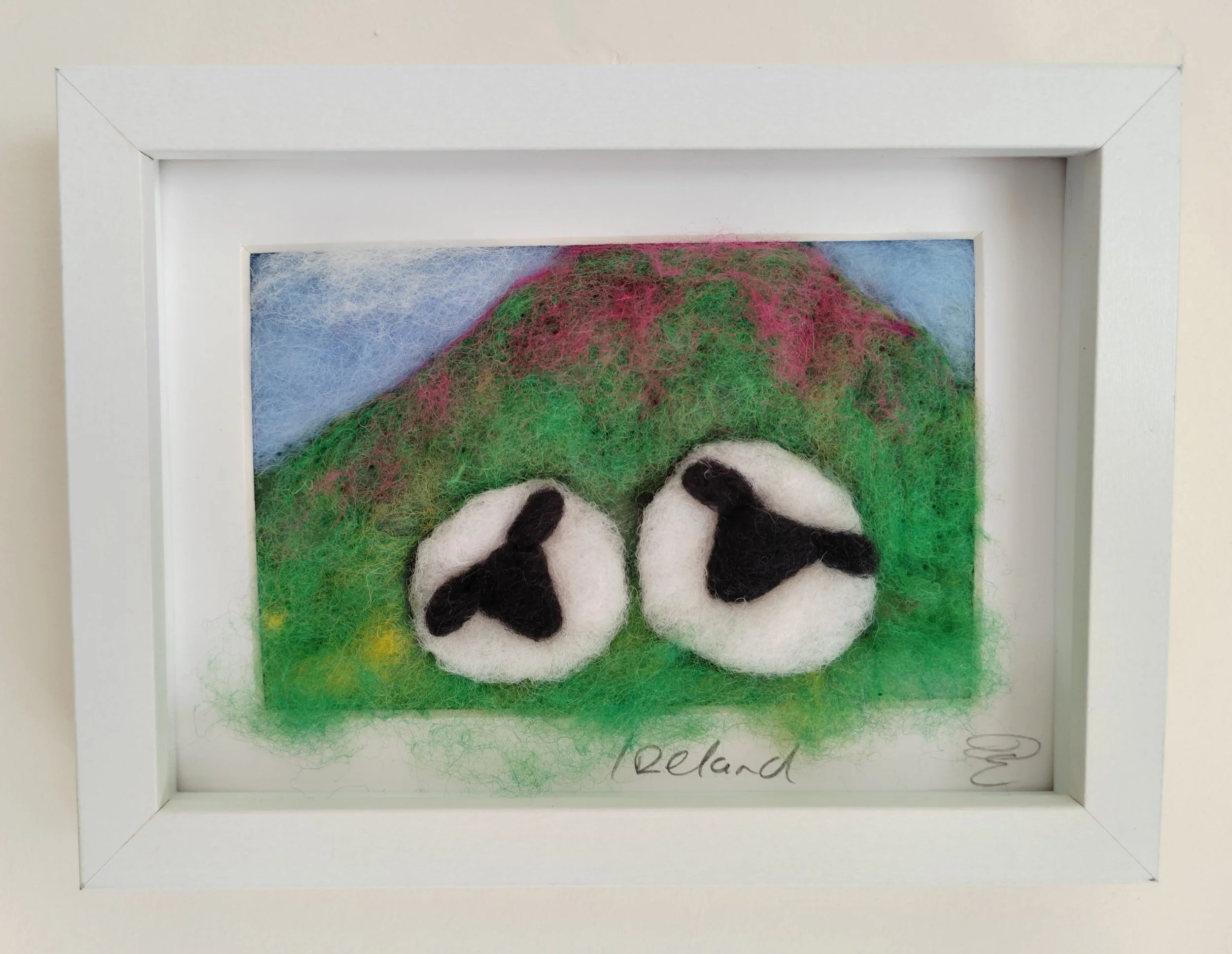 Sheep Grazing in Irish Mountainous Landscape  - Felted Picture