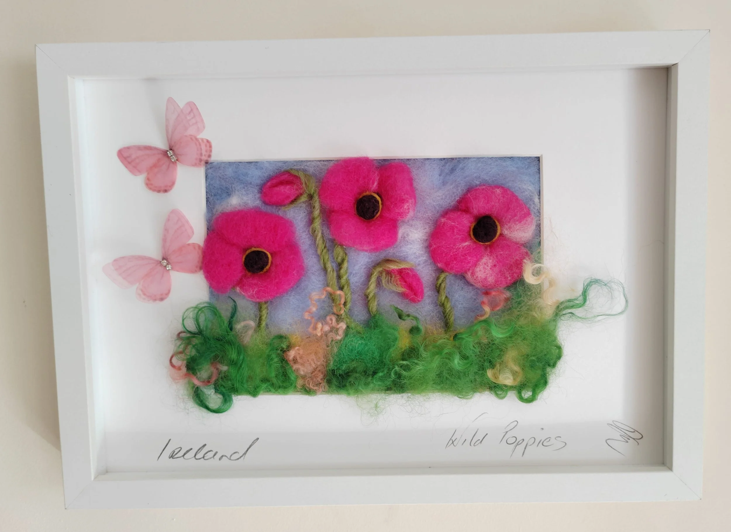 Pink Poppies in an Irish Meadow  - Felted Picture