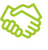 A green line drawing of a handshake