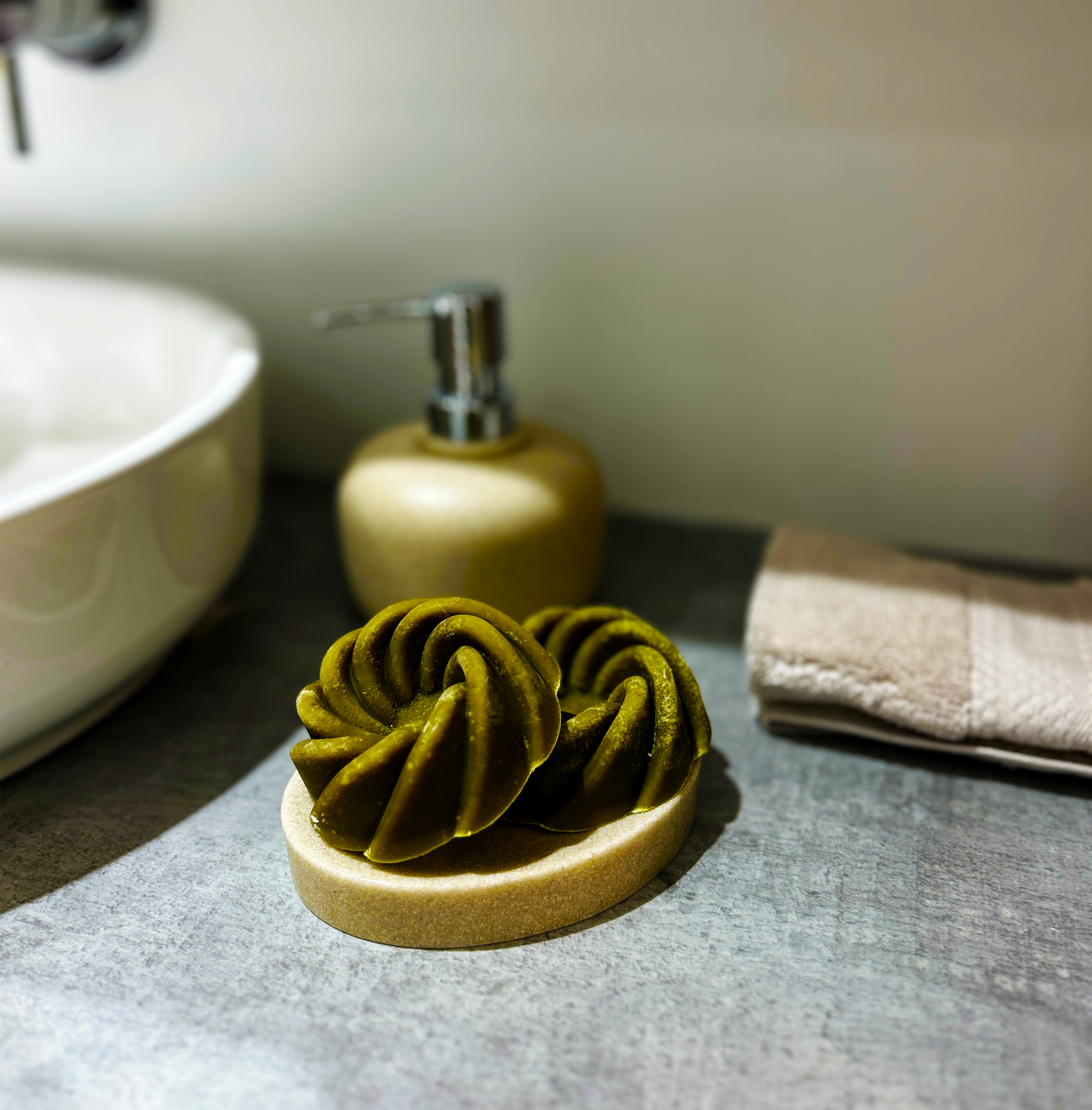2 moringa bars counter next to sink