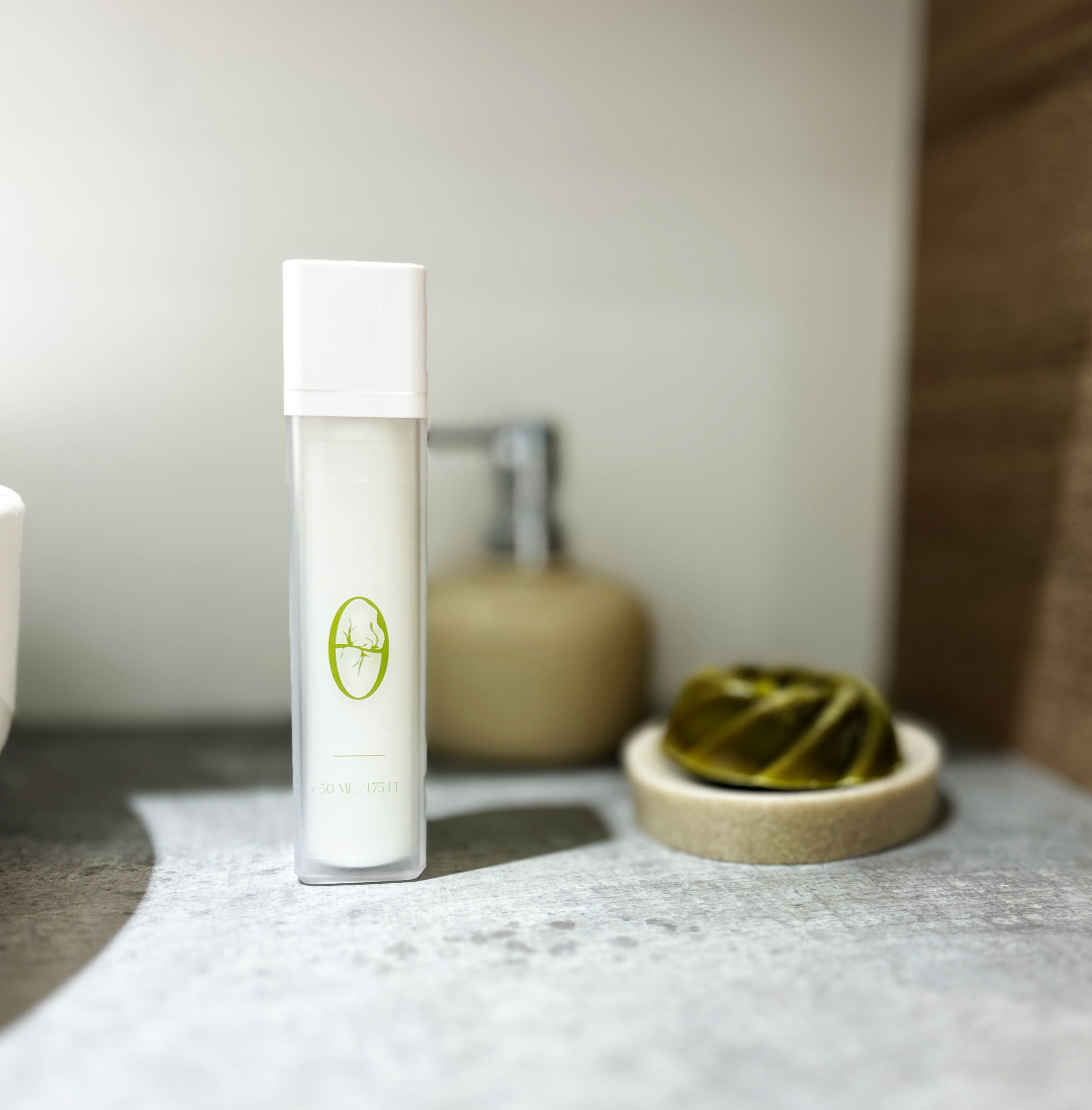gel cleanser and moringa bar on counter