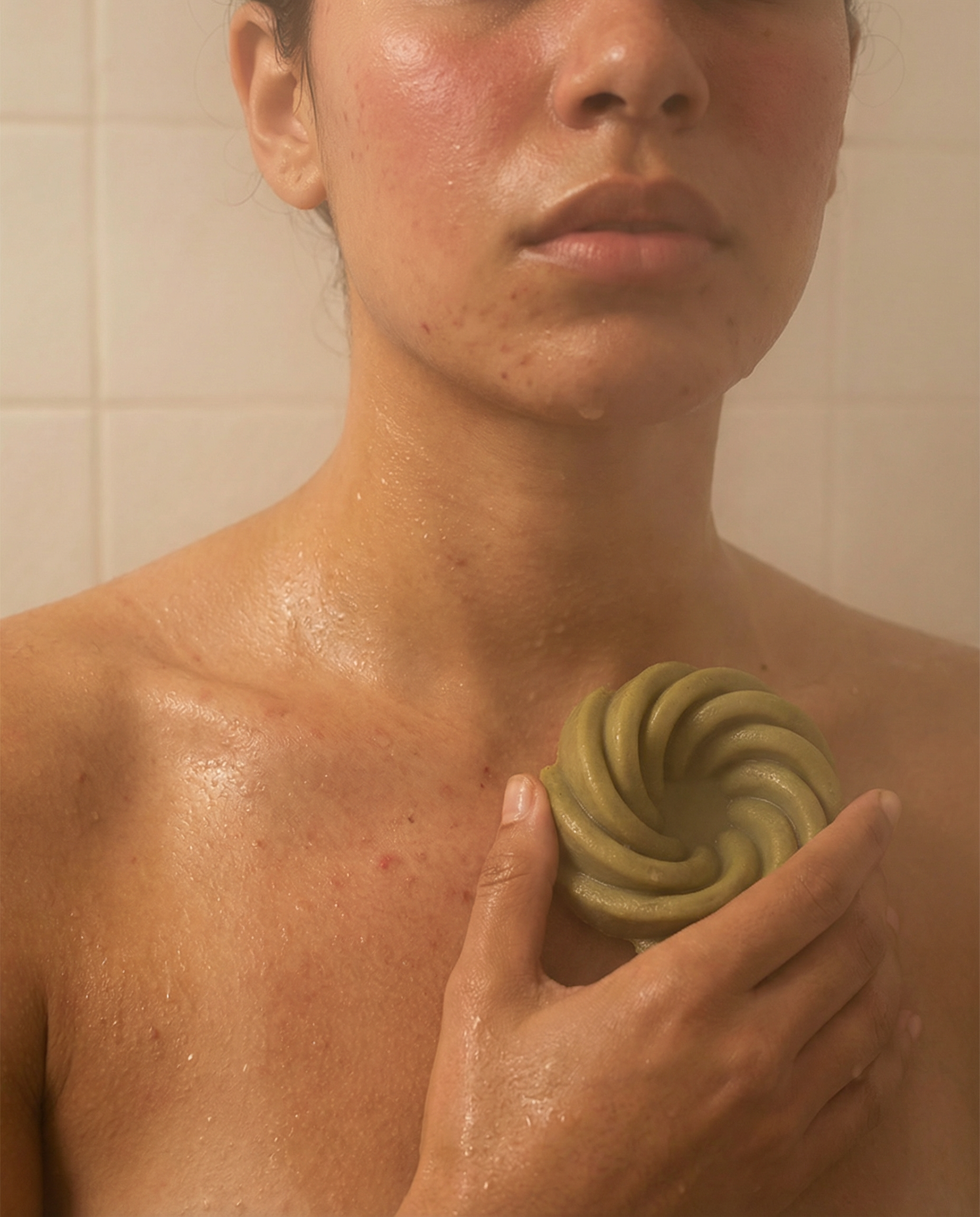 moringa bar in steamy shower, flushed red skin.png