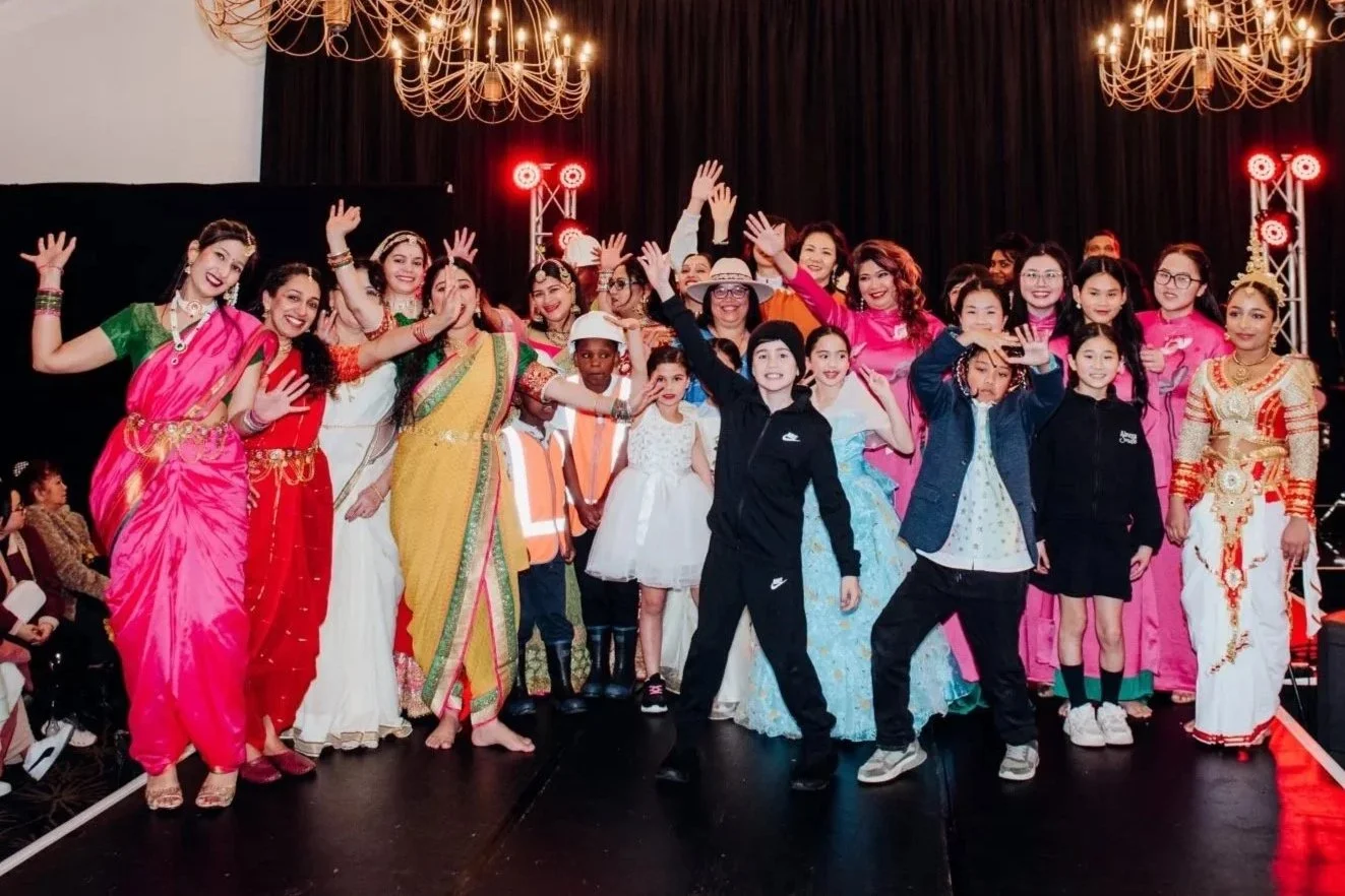 Group shot of many PAC performers, representing our wide range of art genres, cultural backgrounds, and ages in our annual showcases.